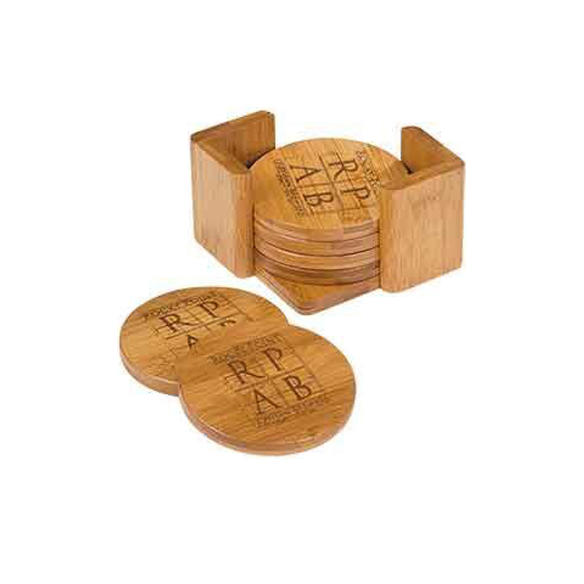 3" Round Bamboo 6-Coaster Set 2