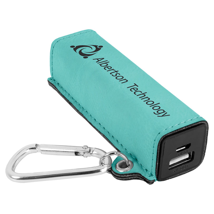 Teal Leatherette 2200 mAh Power Bank with USB Cord 1