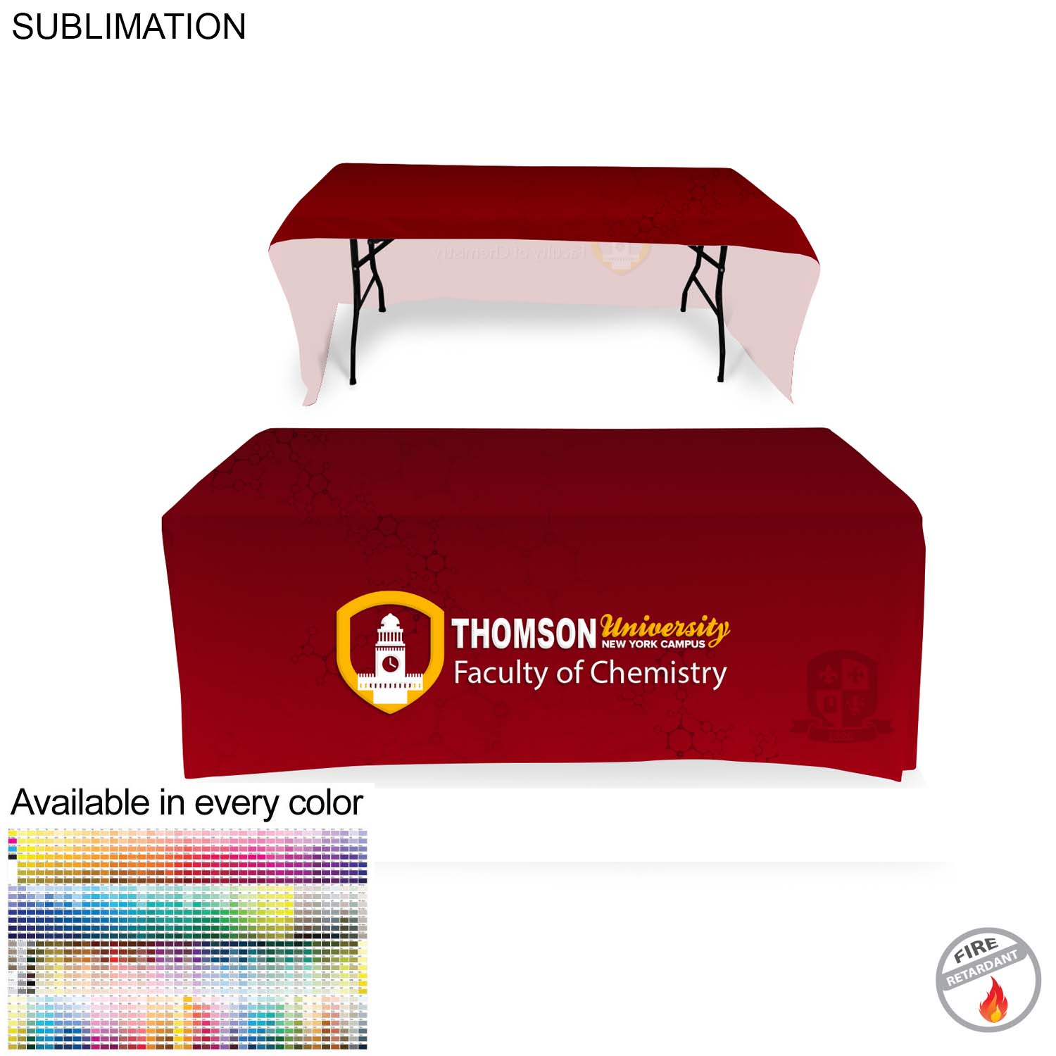 Faculty Table Cloth for 6' table, Drape style, 3 sided, Open Back, Have different Faculty names 4