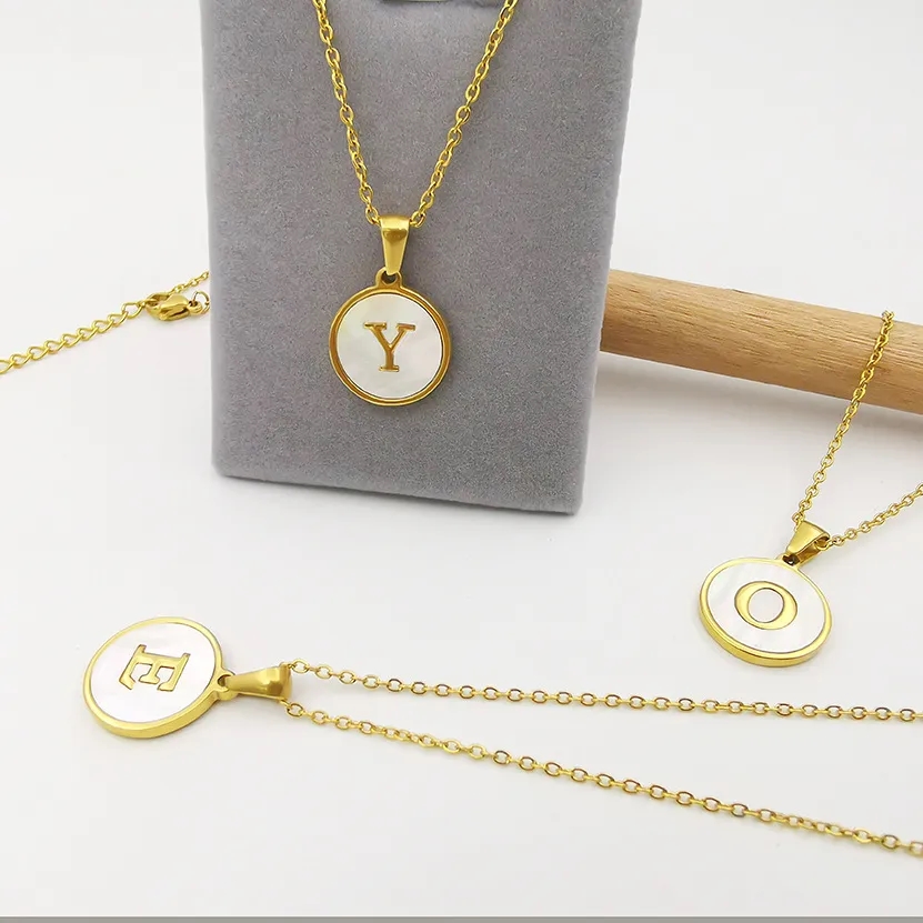 Gold Stainless Steel Letter Pendant Necklace 2