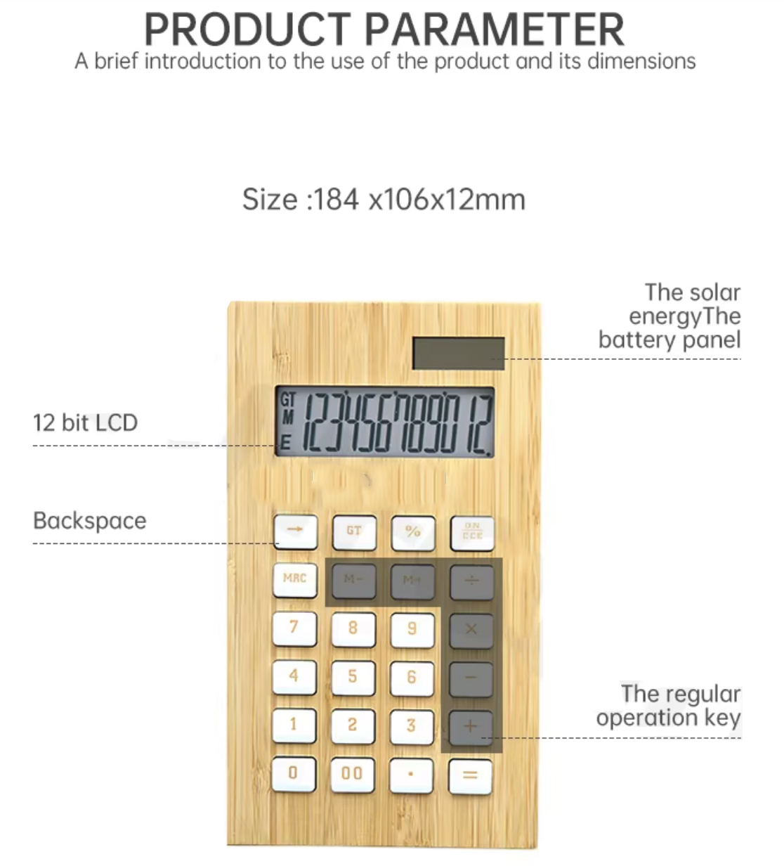 Mini Wooden Solar Dual Power Calculator 3