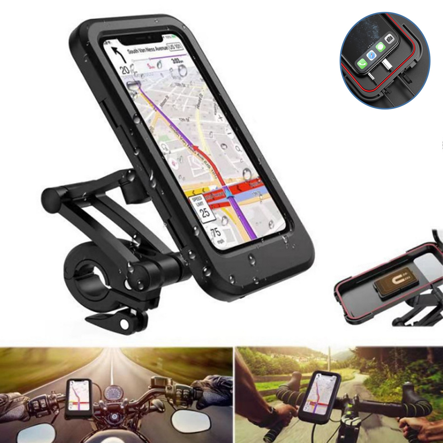 Bicycle Motorcycle Phone Mount Holder Waterproof Universal 3