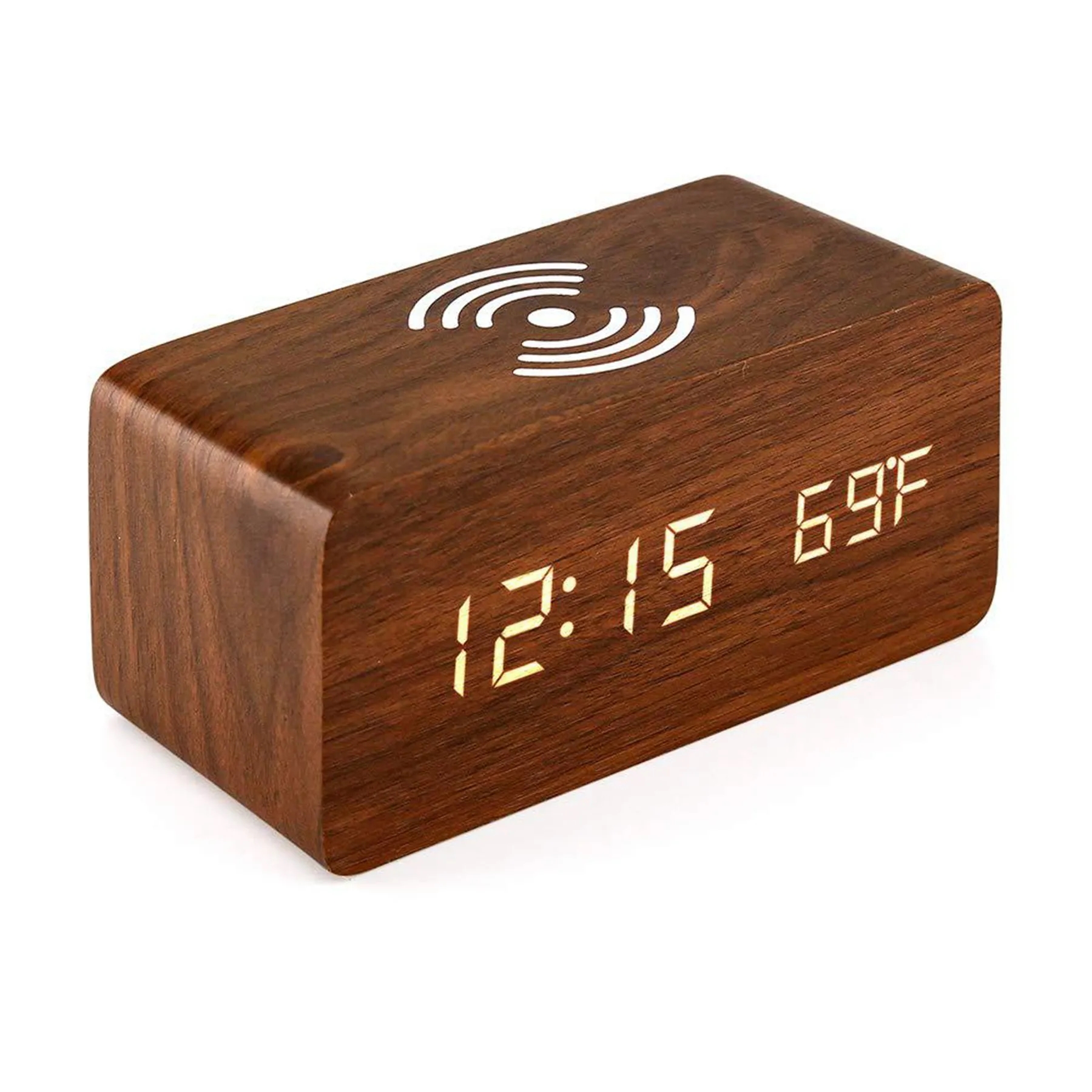 5W Wooden Qi Fast Wireless Charger with Digital Led Clock 2