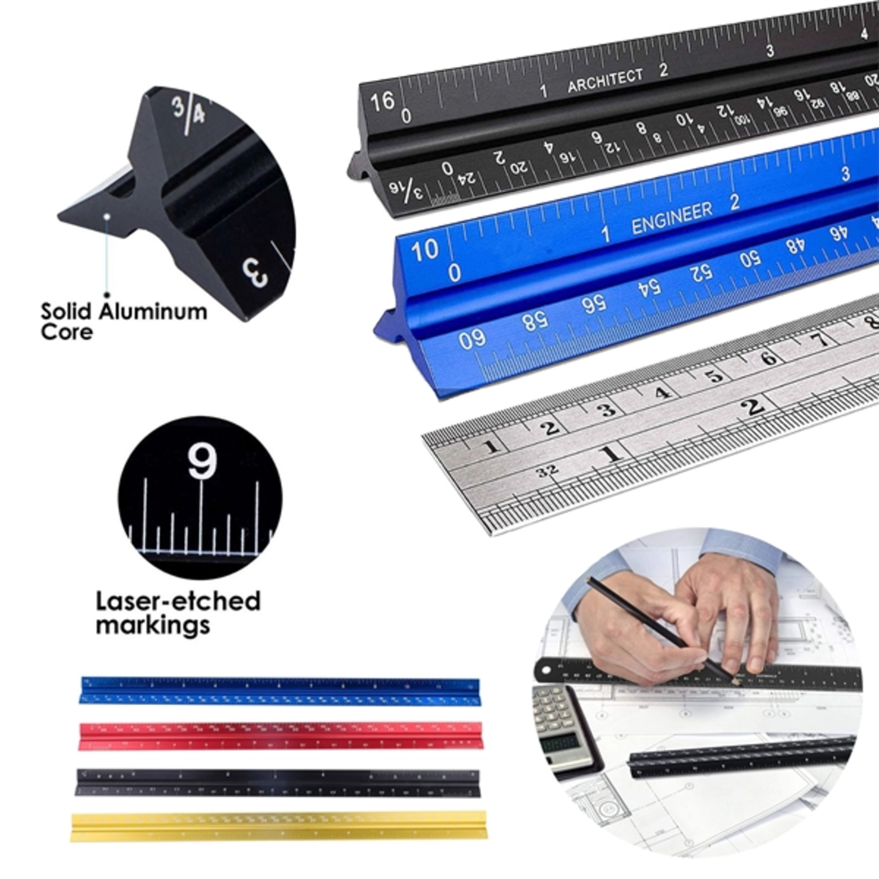 Aluminum Architectural Scale Ruler Engineer Triangular Ruler
1