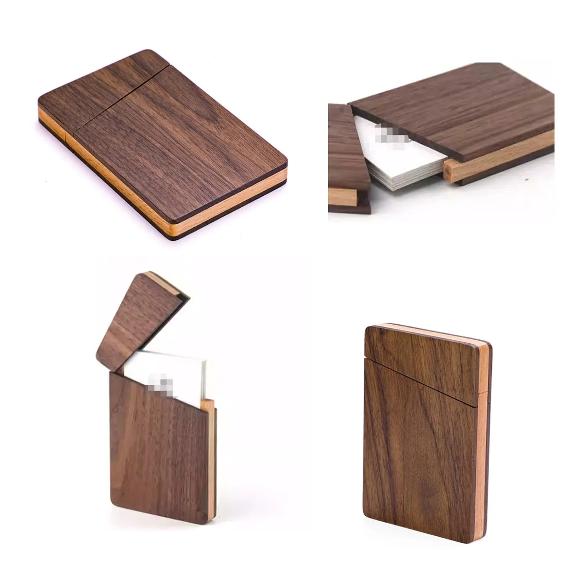 Portable Slim Durable Walnut Wood Business Cards Case Holder 3