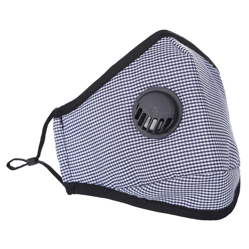 Double Breathing Valve Plaid Cotton Face Mask Reusable 6
