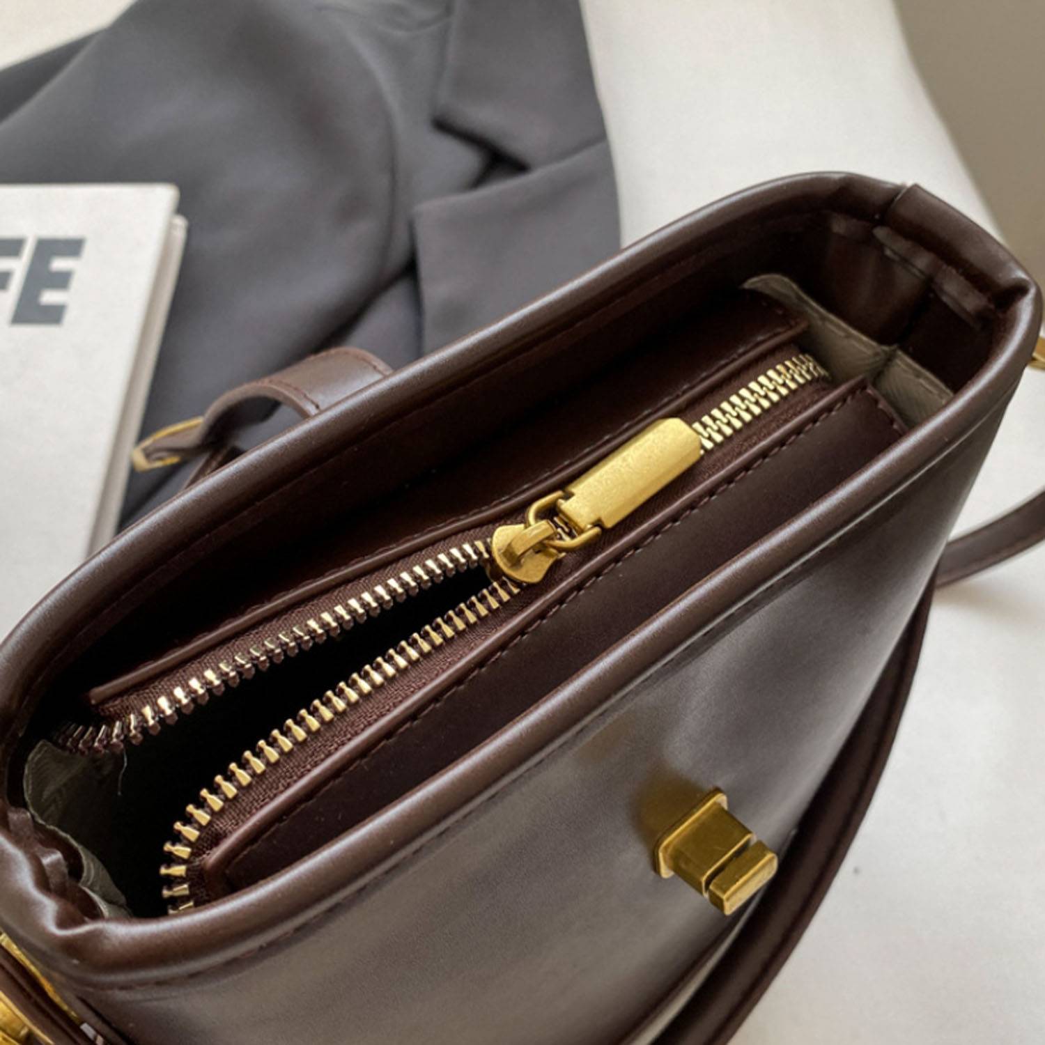 PU Tote Bag w/ Adjustable Strap and Lock Closure 7