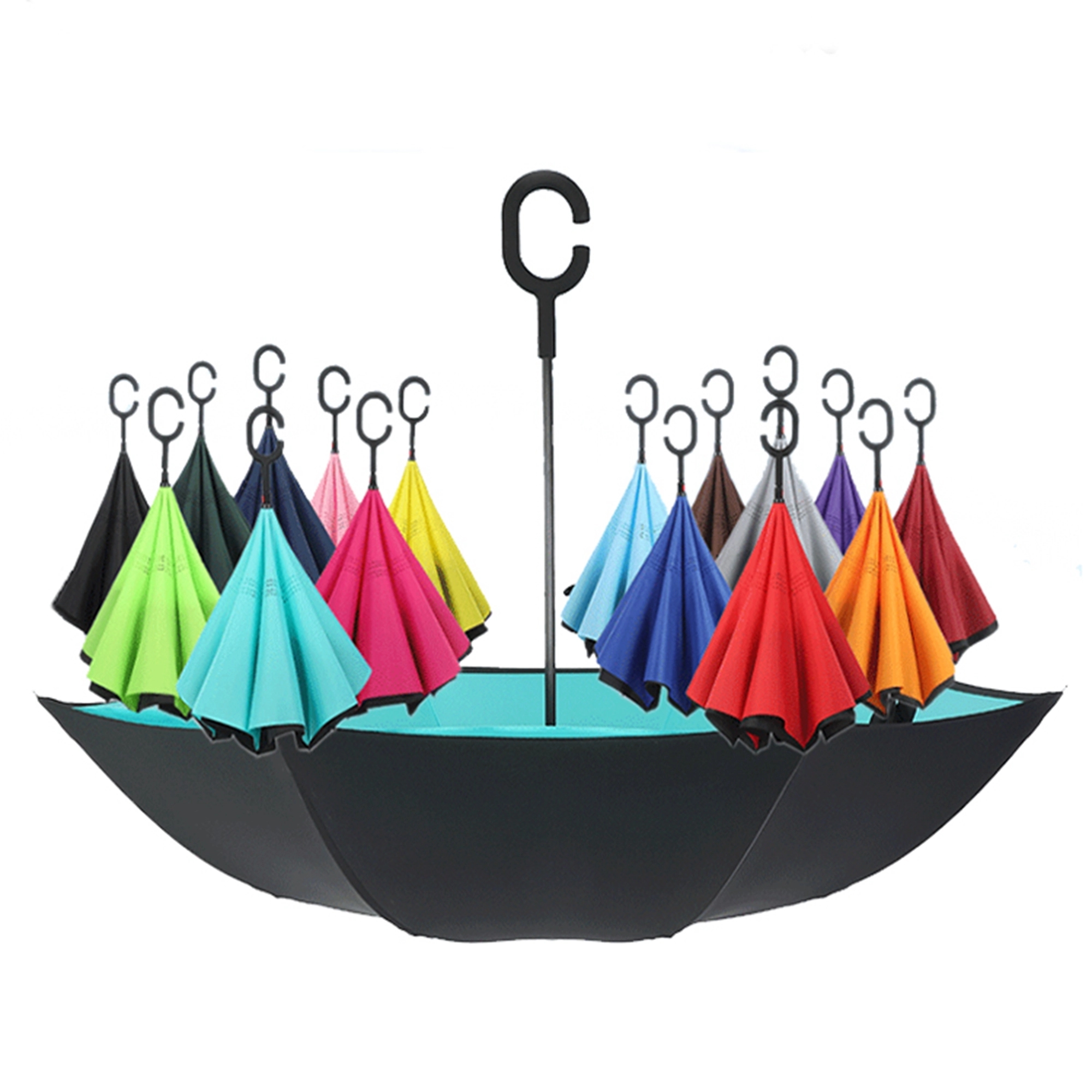 Reverse open windproof umbrella with C-handle 5