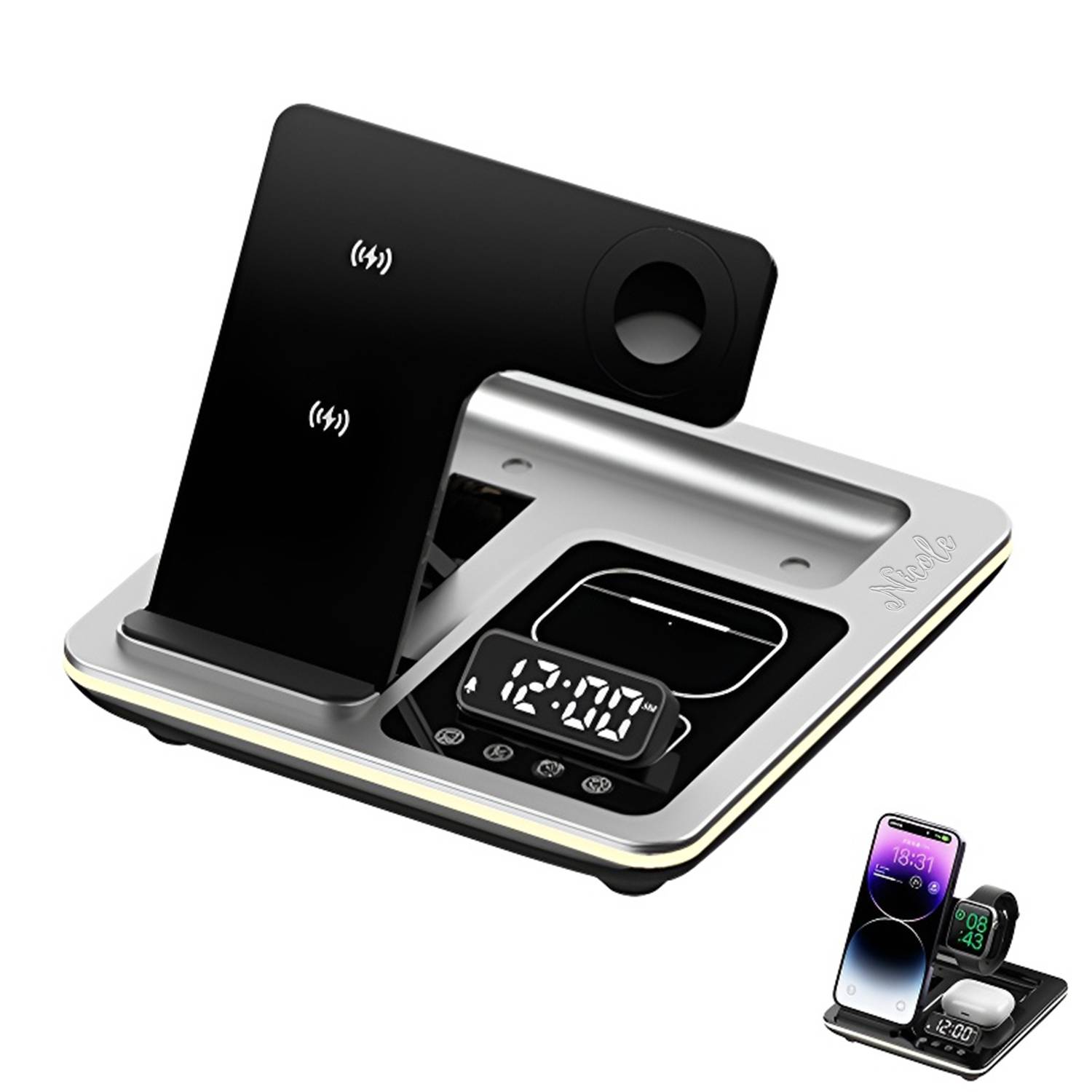 5-In-1 Electric Folding Wireless Charger W/ Alarm Clock 2