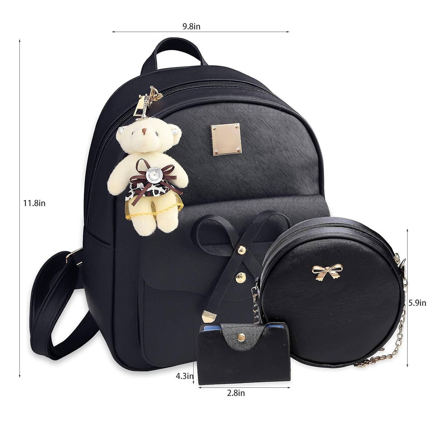 3 Pcs PU Leather Girls Bowknot Backpack Set 2
