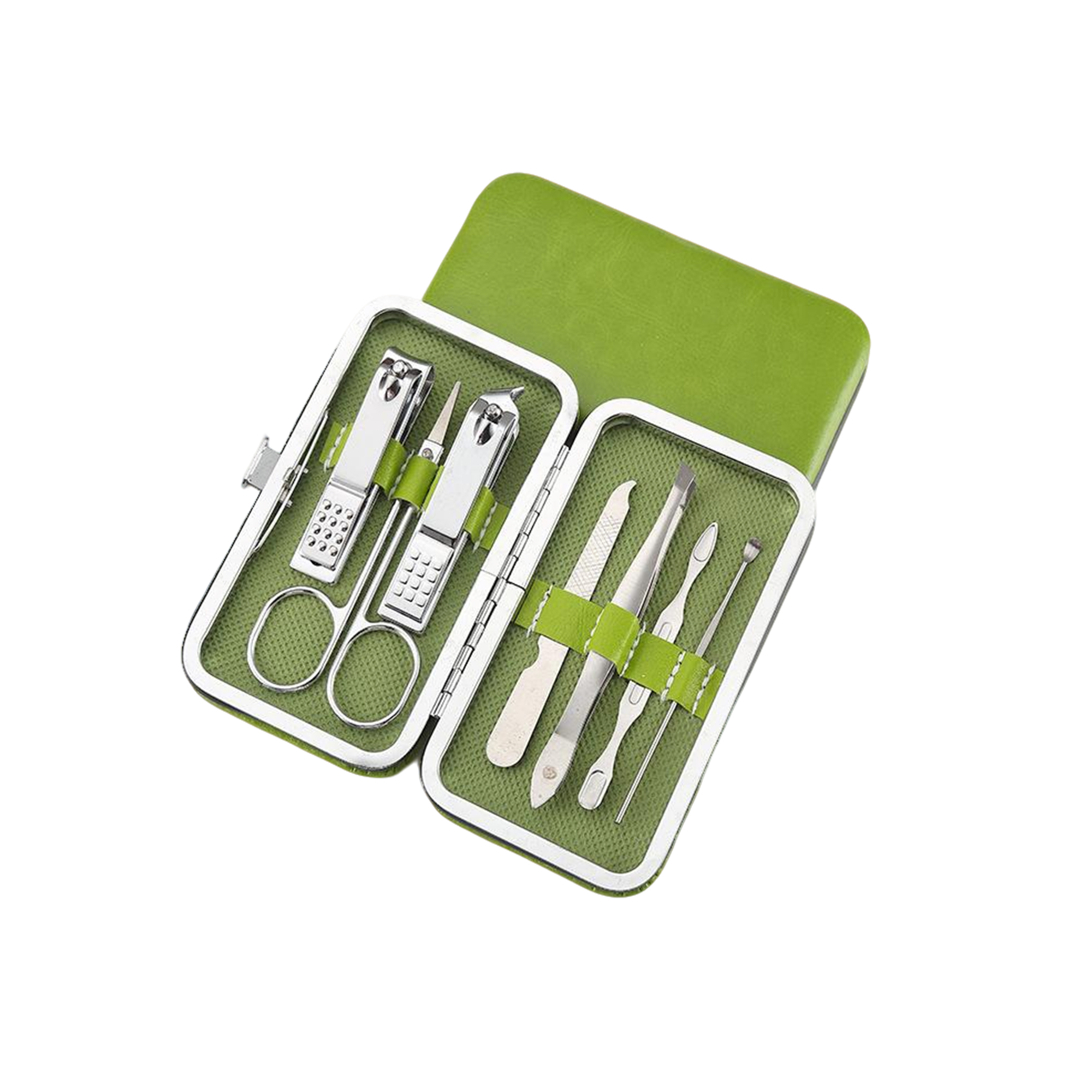 Stainless Steel Seven Piece Manicure Kit With Leather Case 1