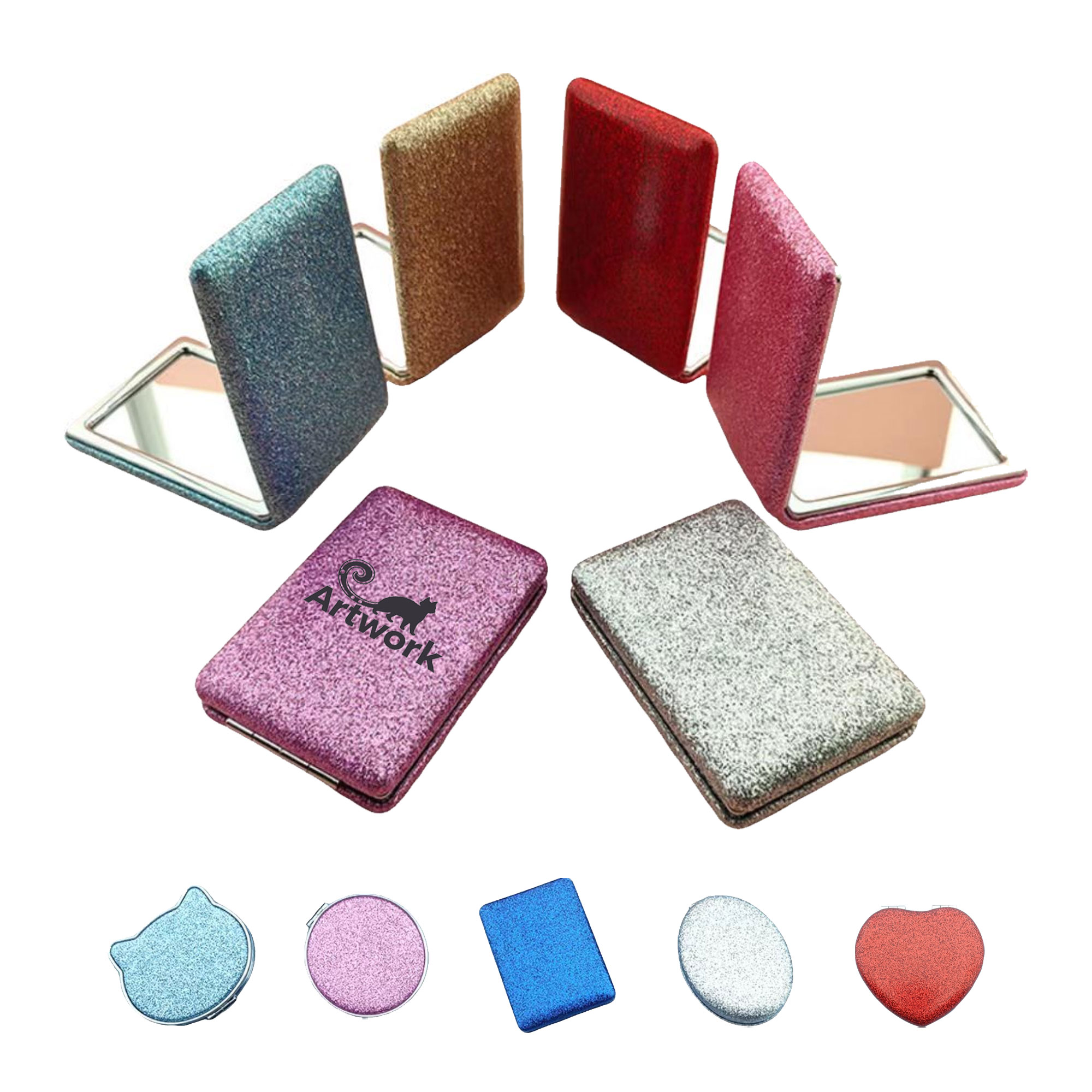 Folding Glitter Pu Leather Double-Sided Makeup Mirror 1
