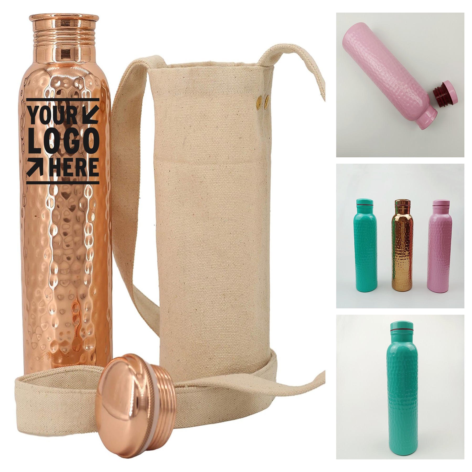 Carrying Canvas Bag Heavy Duty Leak-Proof 100% Pure Copper 32oz Water Bottle 2