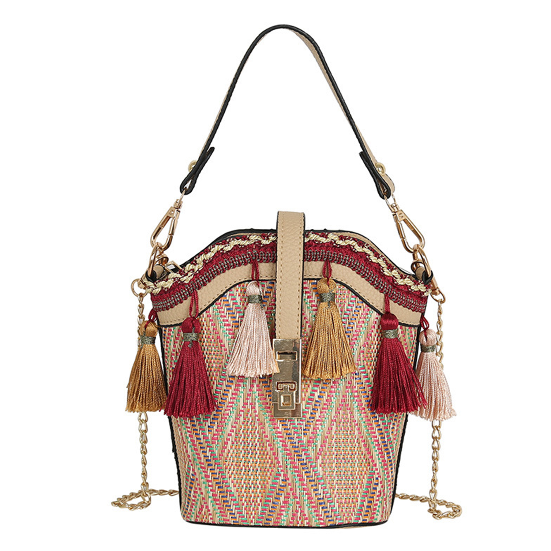 Jute Straw cylindrical shell bucket bag 3