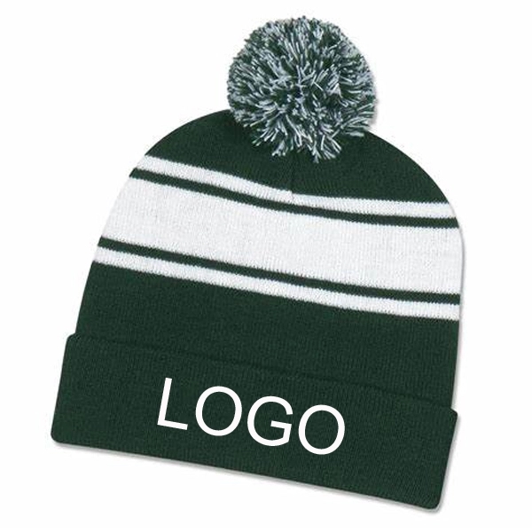 TWO TONE KNIT POM CUFF BEANIE 7