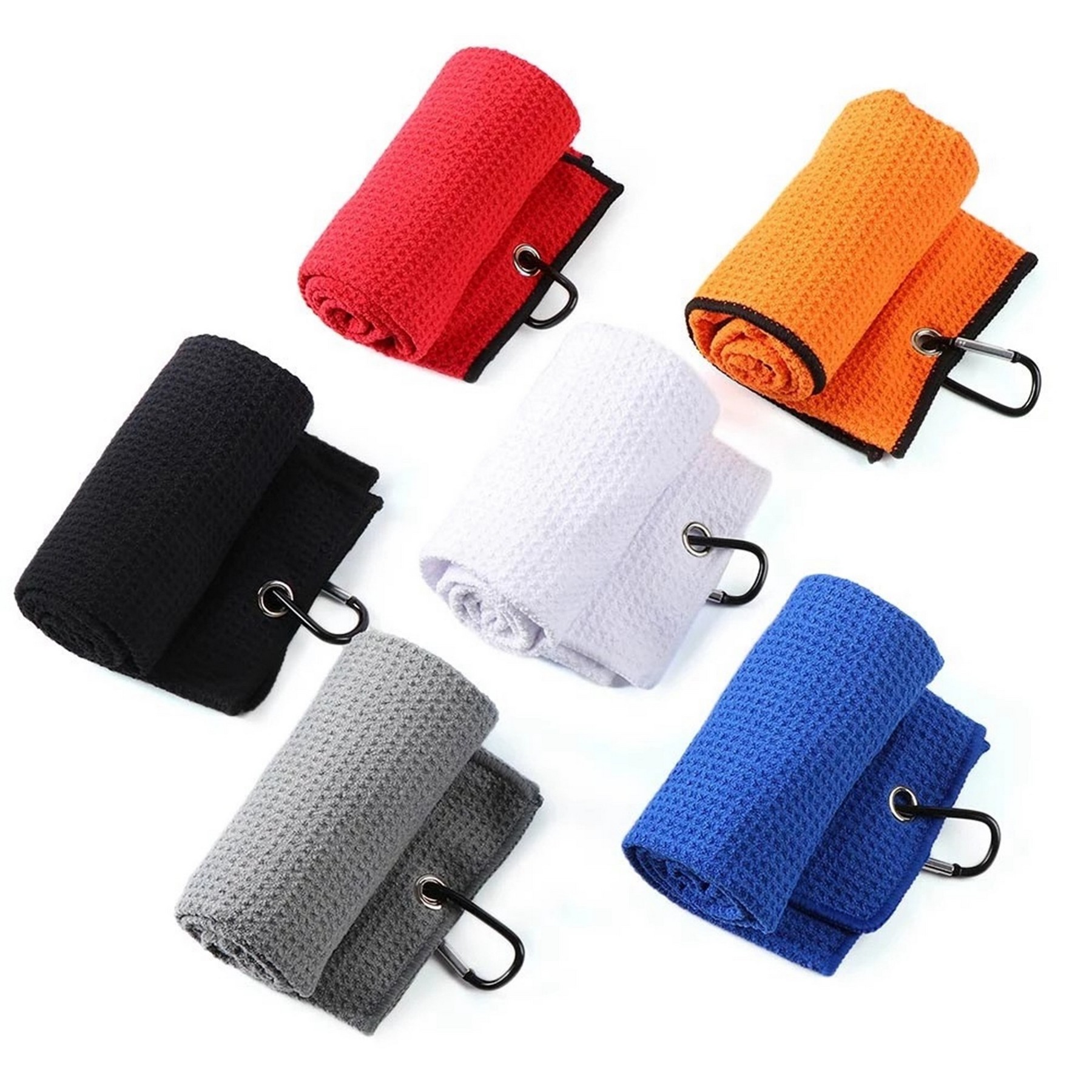 Microfiber Waffle Golf Towel With Carabiner Clips 2