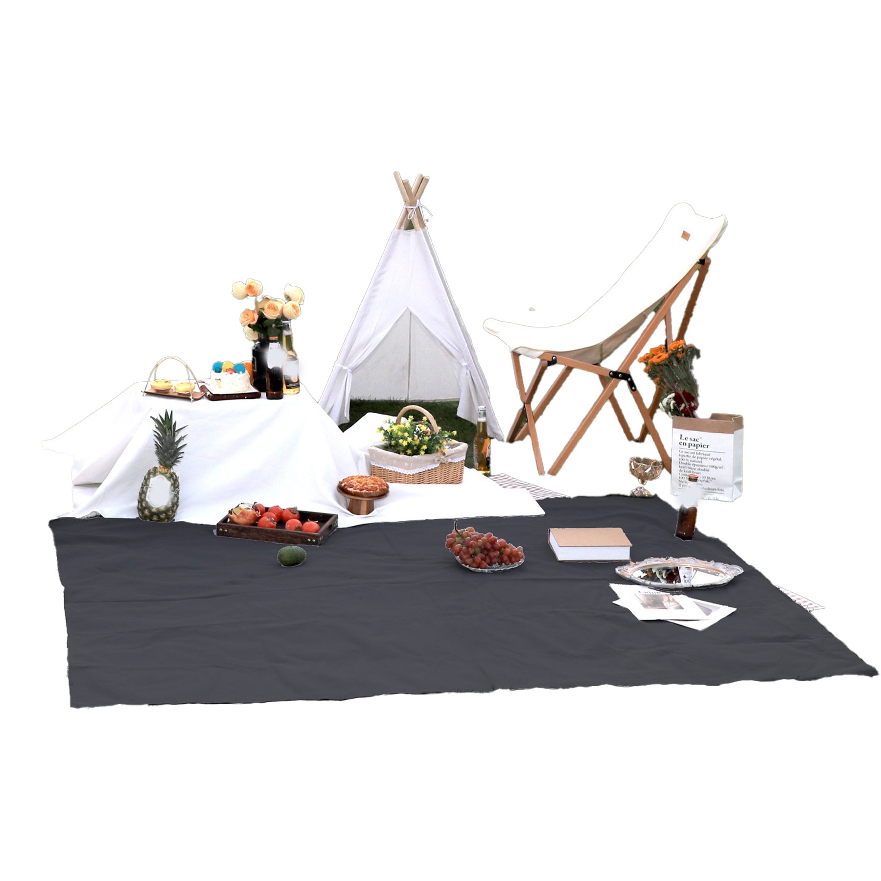 Solid Color Picnic Mat With Leather Straps 2