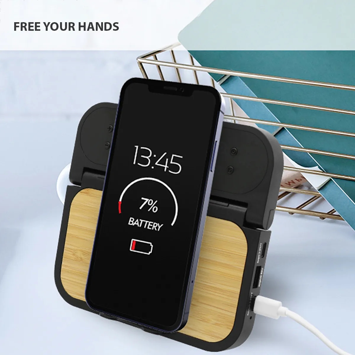 Bamboo 2-in-1 Wireless Charging Pad with Digital Clock 6