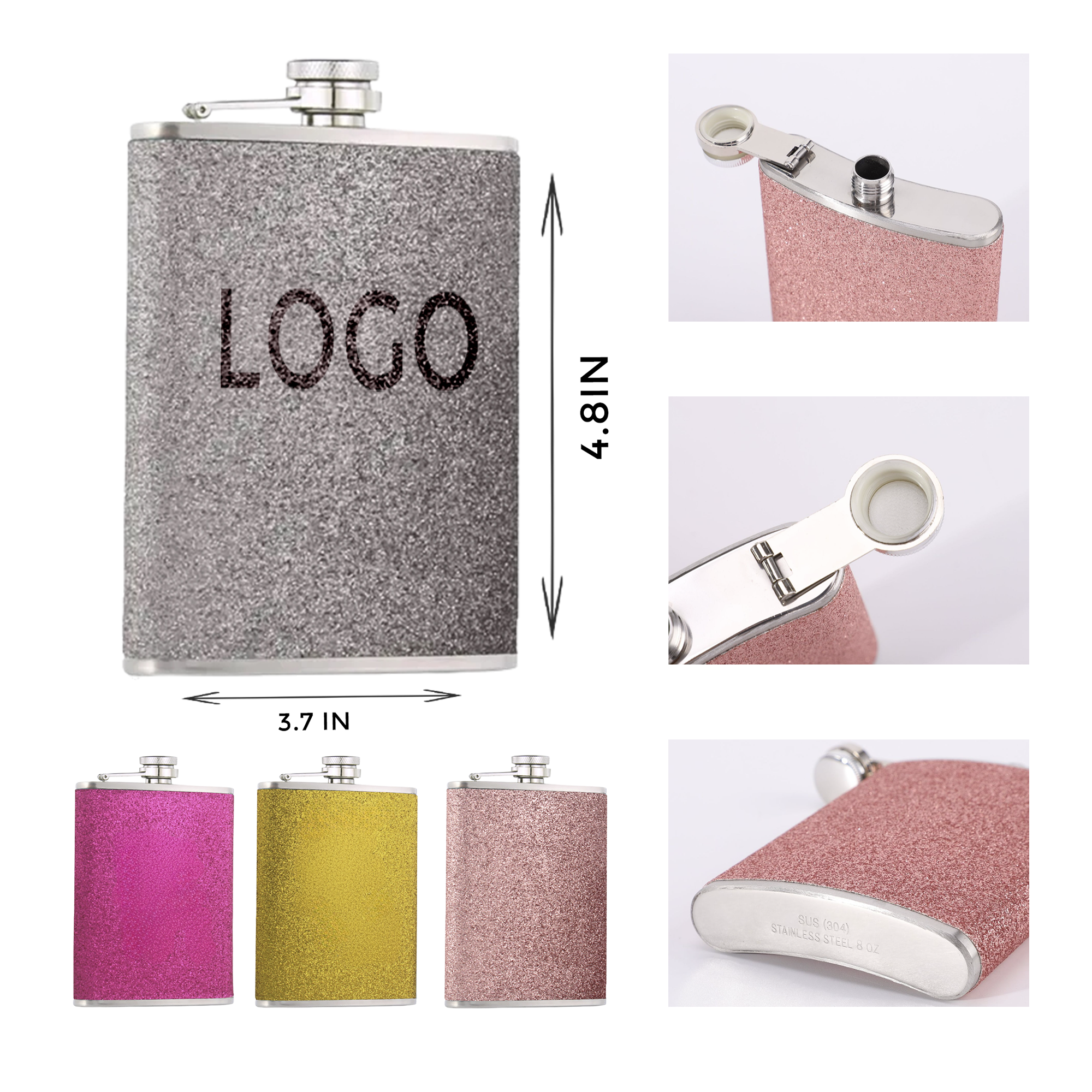 8OZ Stainless Steel Flashy Flask, custom water bottle with logo imprint 1