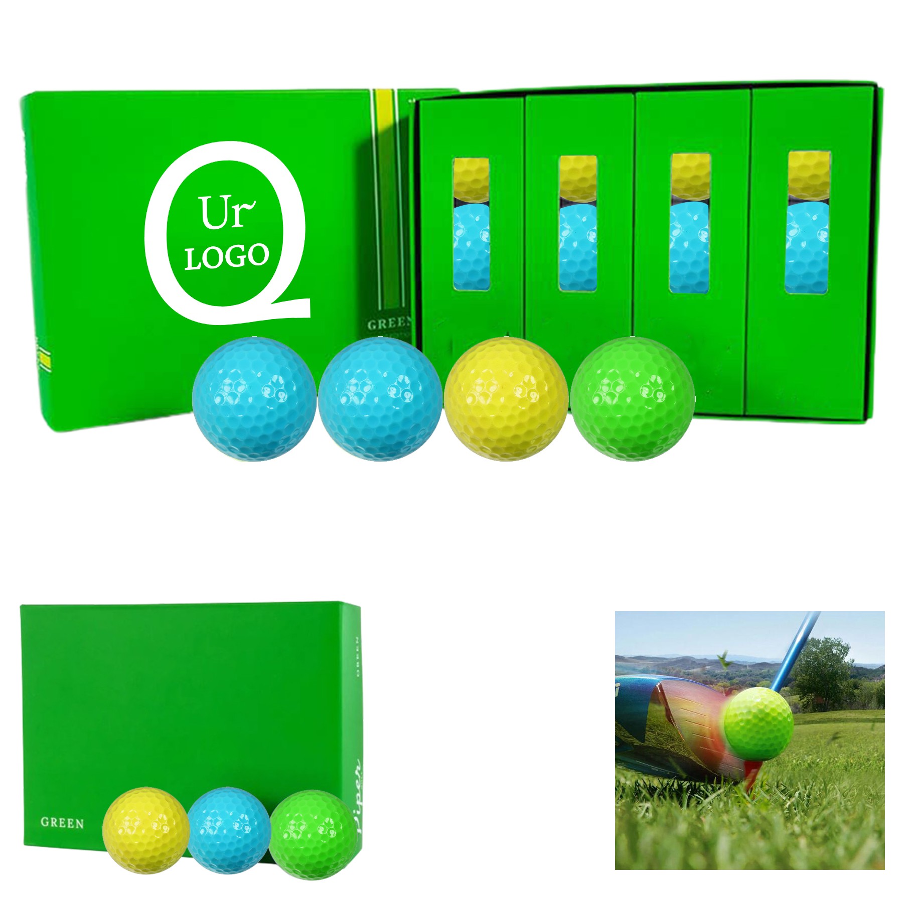 Exquisite Green Cardboard Box Packaged Golf Balls
