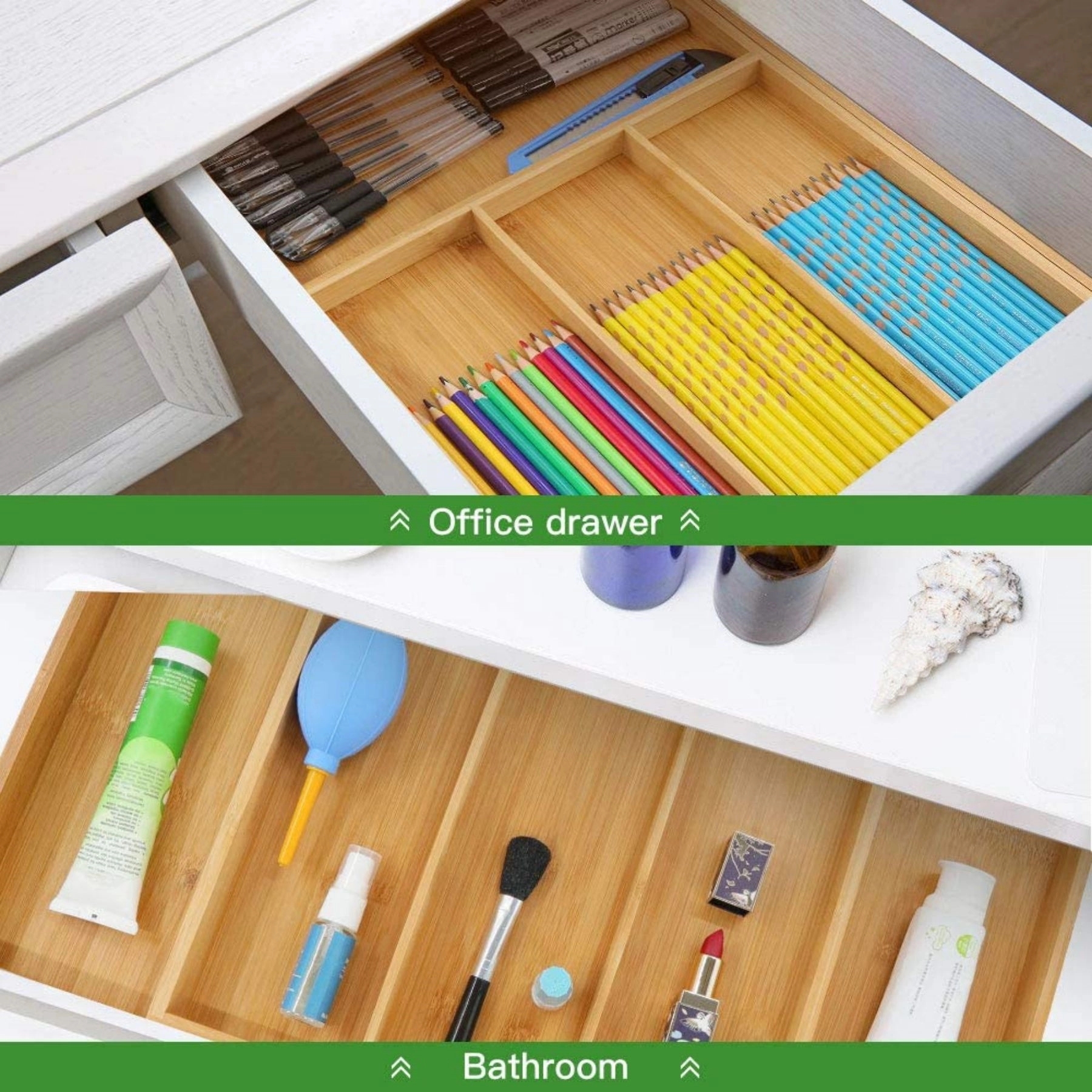 Bamboo Kitchen Silverware Adjustable Drawer Organizer 6Slot 7