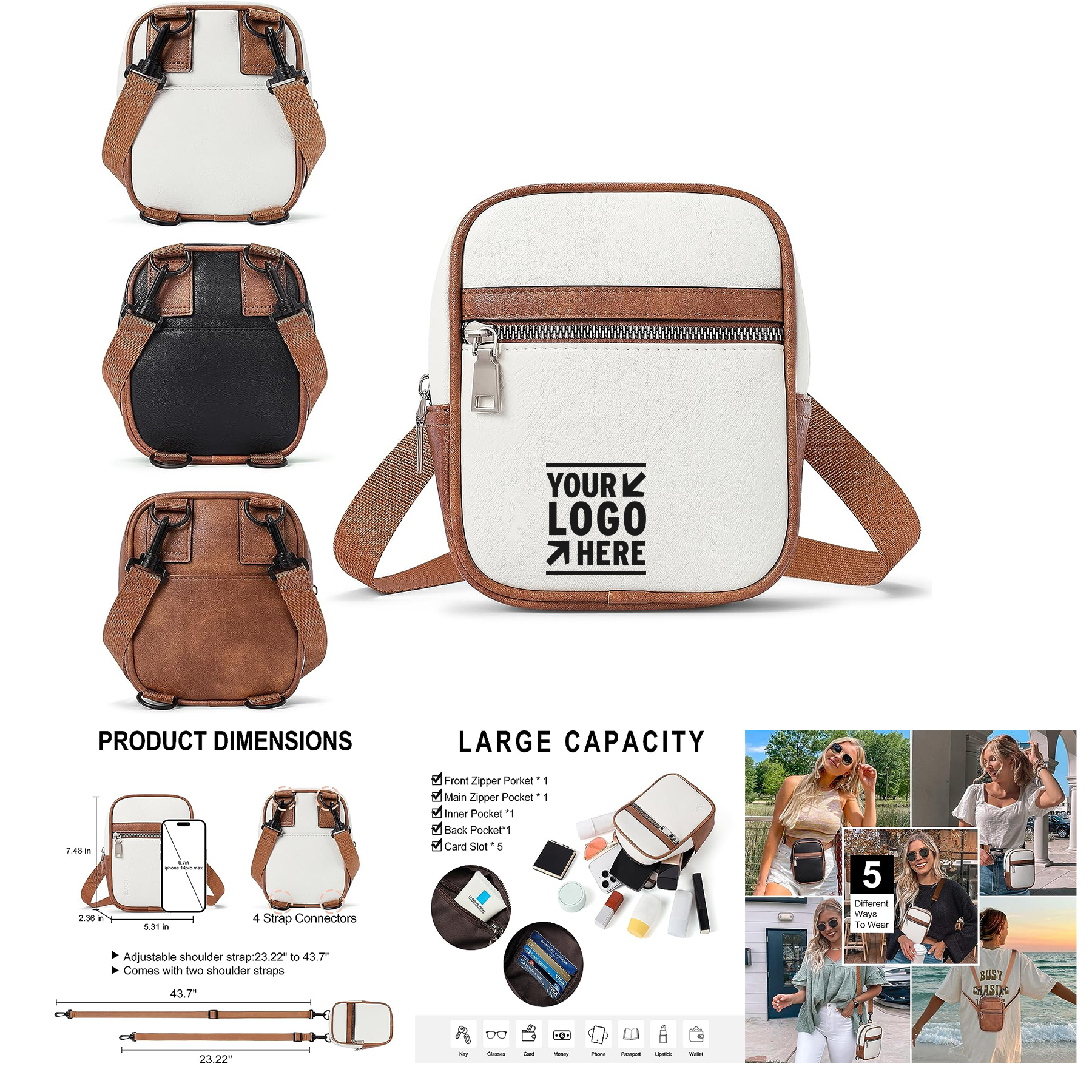 Women Trendy Crossbody Faux Leather Small Belt Bag Sling Purse Multi Position Fanny Pack 2