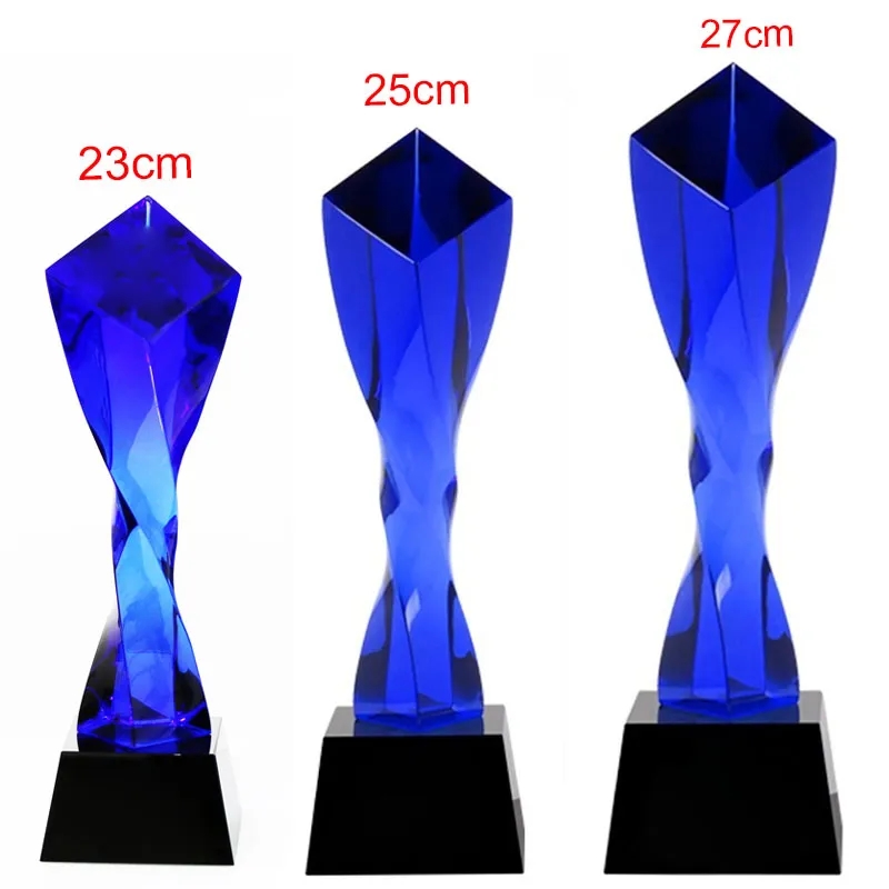 Colored Twisted Pillar Crystal Trophy 2