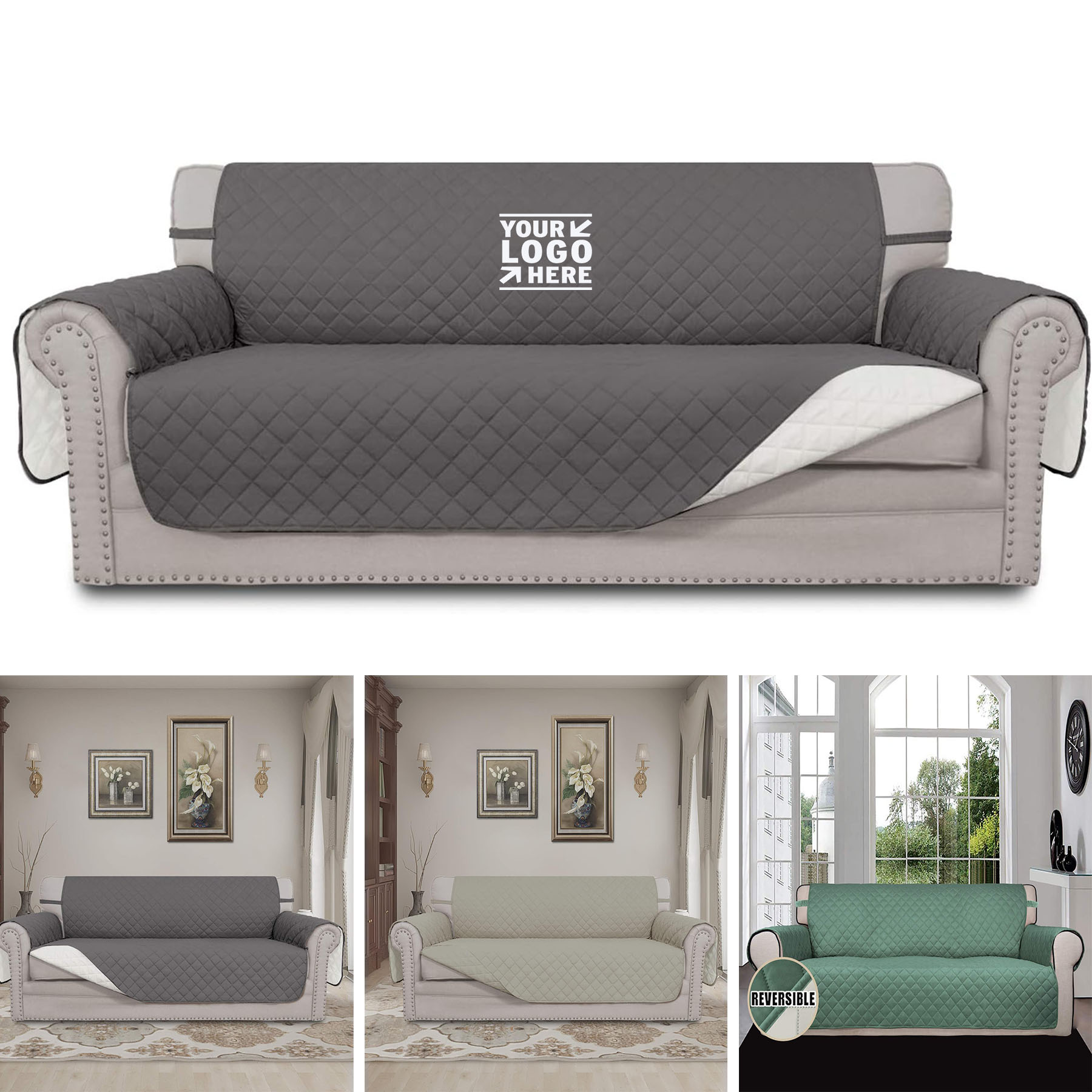 Oversized Sofa Slipcover Reversible Water Resistant Couch Cover with Foam Sticks Elastic Straps
