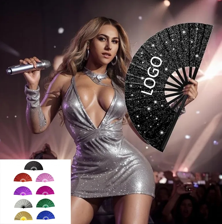13 Inch Custom Glitter Hand Fan for Rave Parties - Bulk Order 5