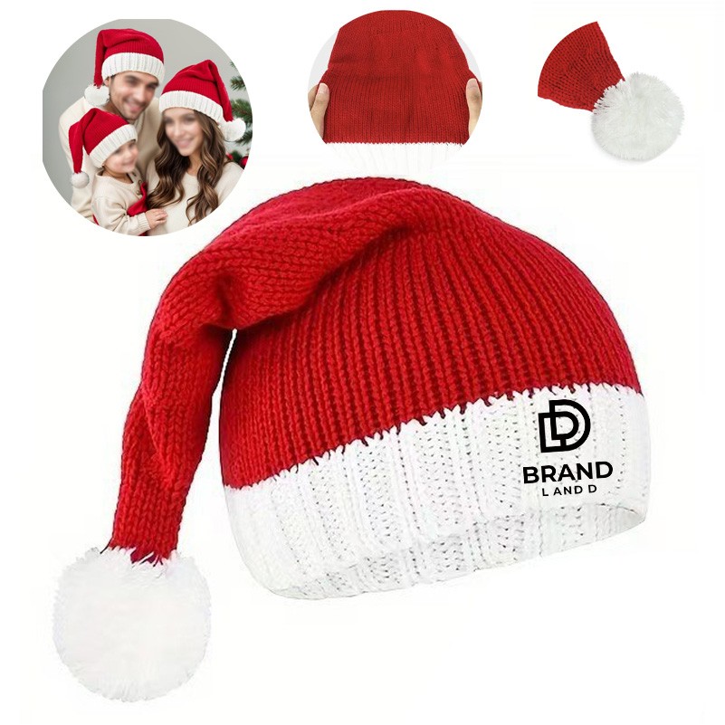 Knitted Santa Hat with Pompom Soft Beanie 2