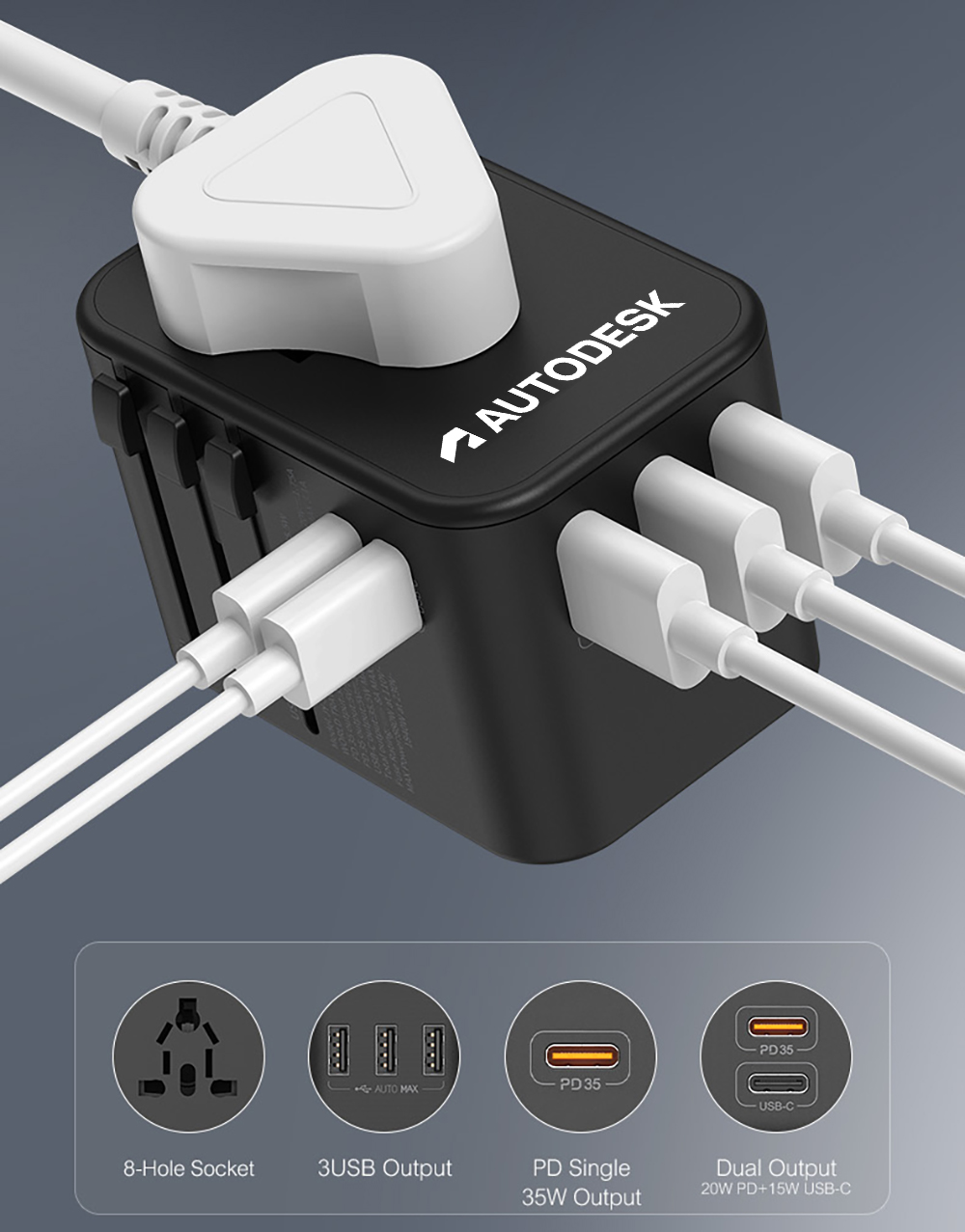 Expedition 4 Universal Travel Adapter Featuring 35w USB-C Port