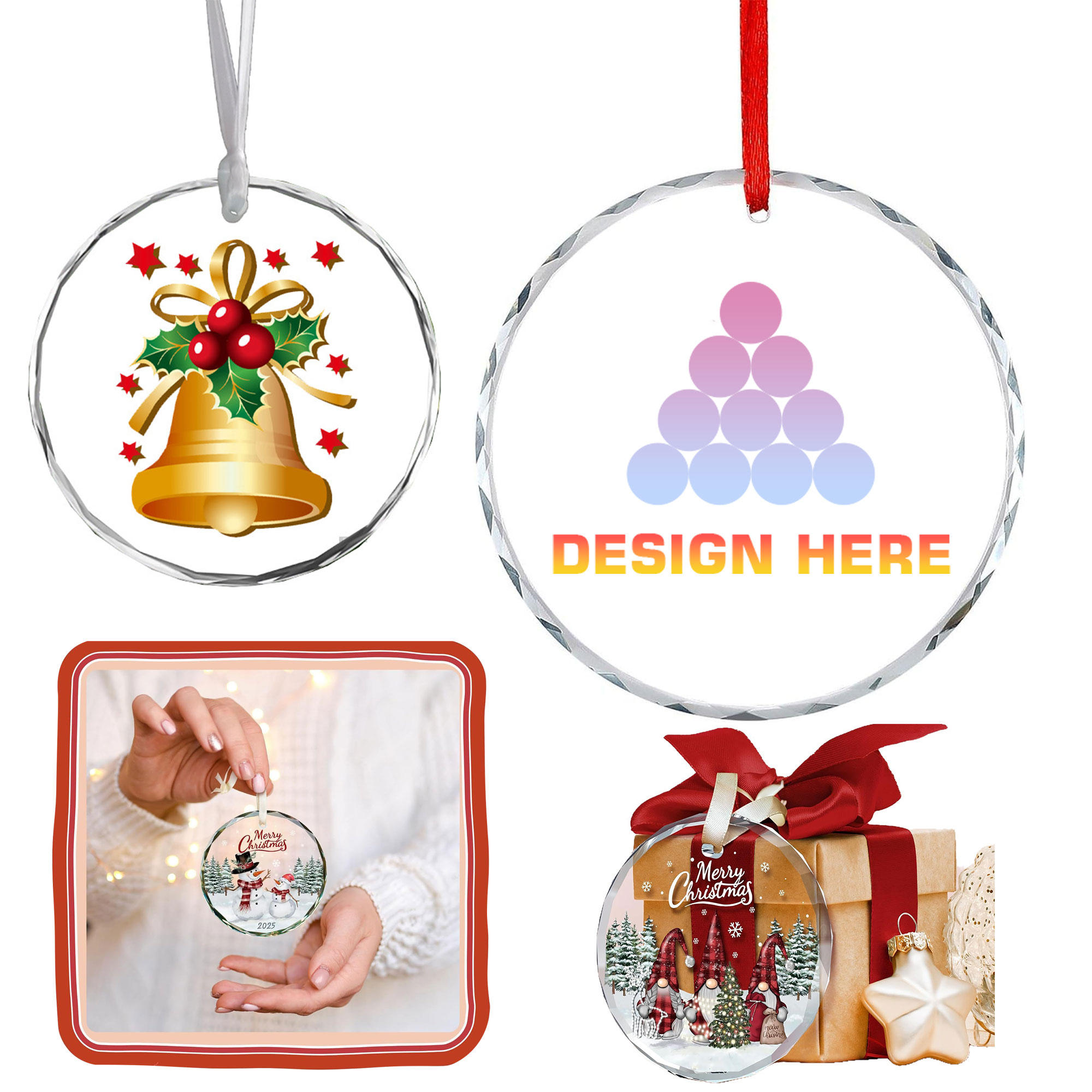 Personalized Custom Text Glass Christmas Ornament 2