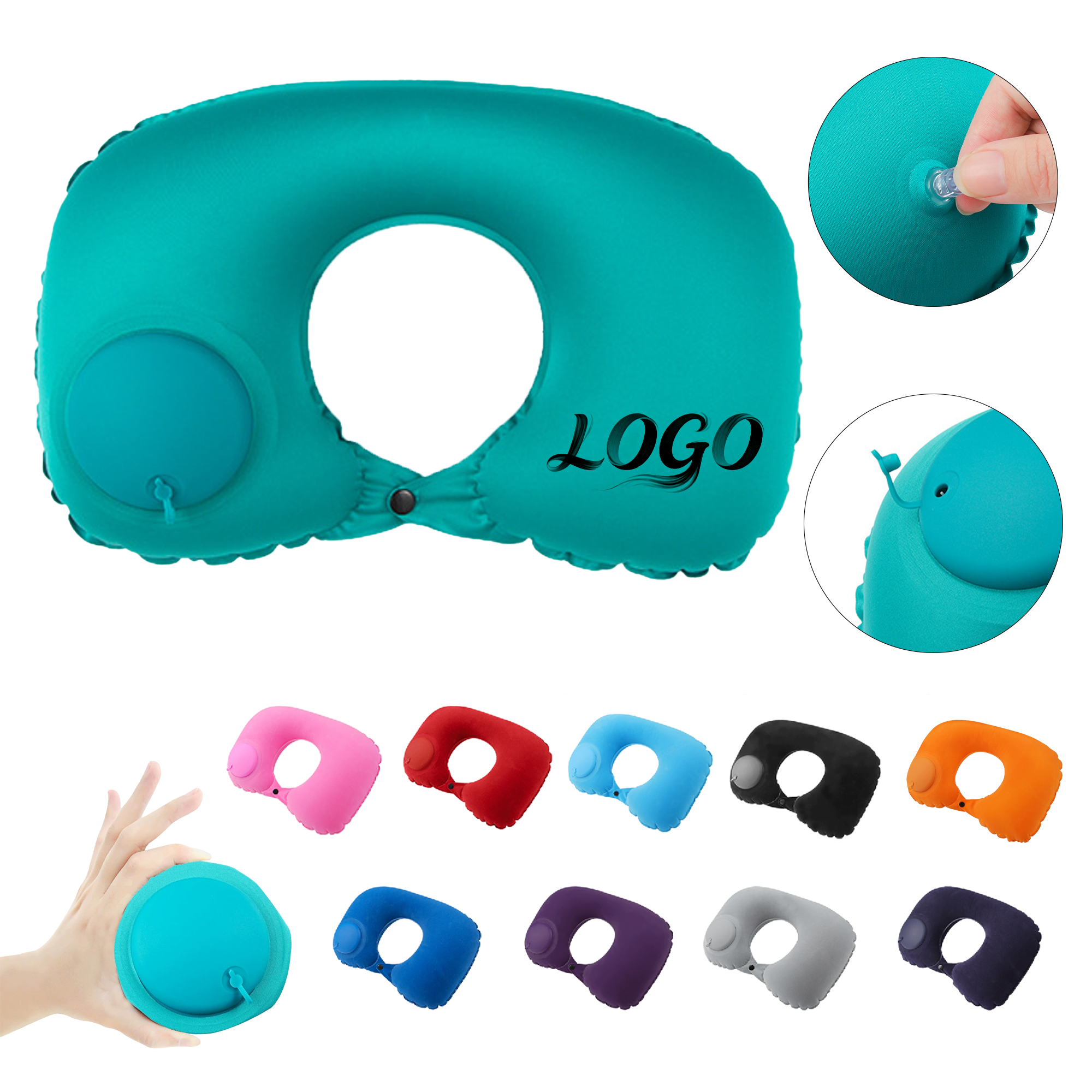 Portable Press Activated Self Inflating Neck Pillow 3