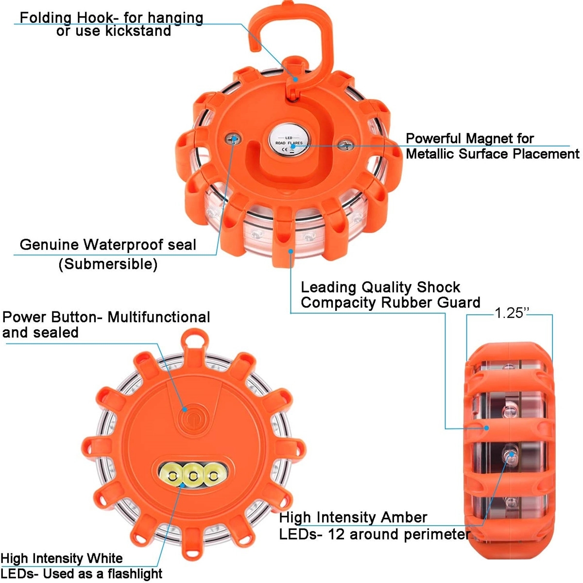 Led Road Emergency Flares With Magnetic 6