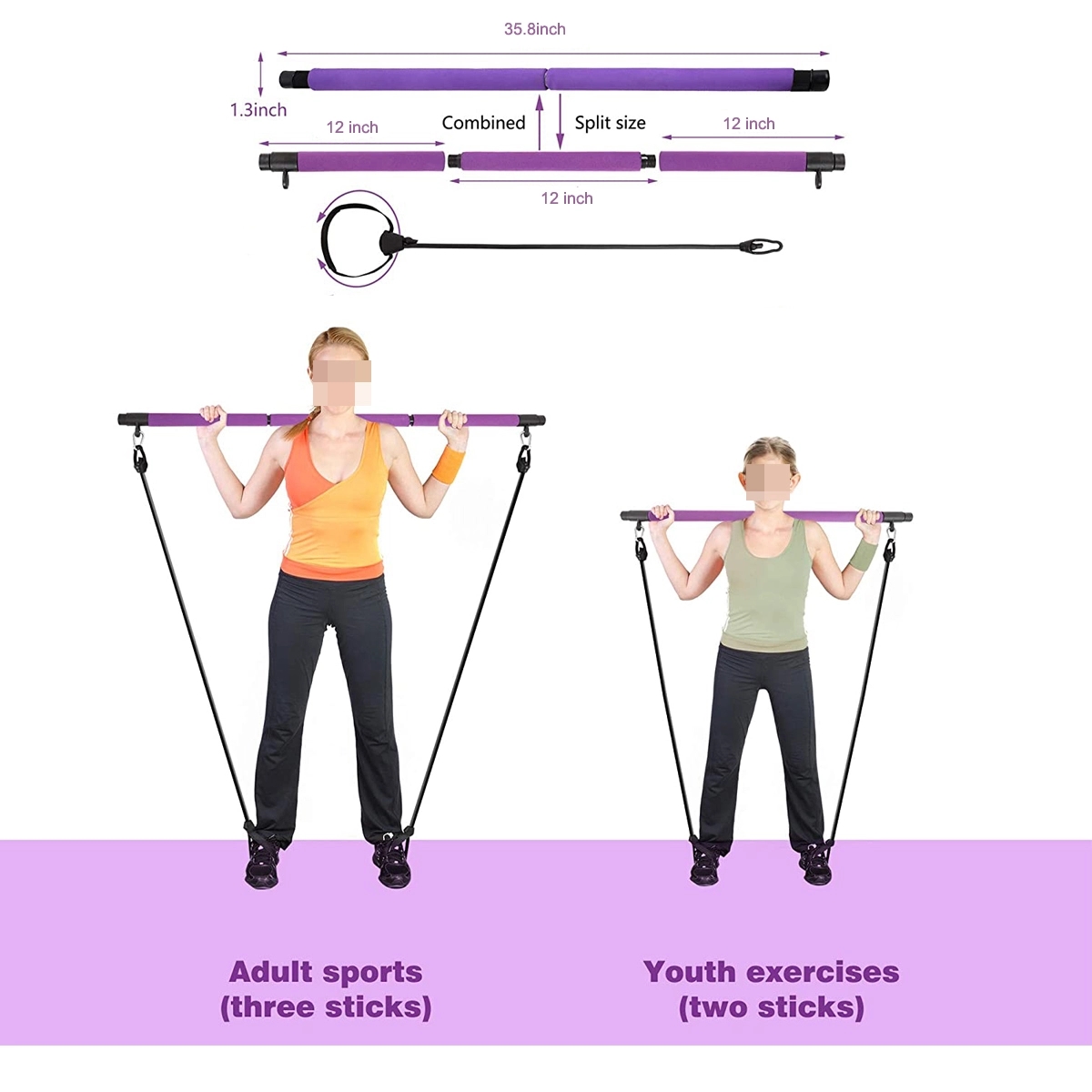 Portable Pilates Bar Kit With Resistance Band Gym Equipment 2