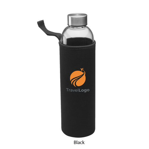Glass Water Bottle with Metal Cap - Neoprene Carrying Pouch, 2