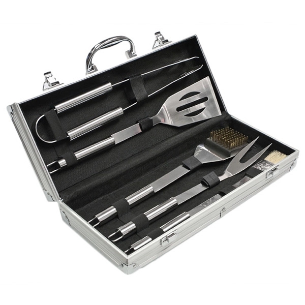 Deluxe 5 pc Stainless Steel BBQ Tool Set, custom BBQ set with logo imprint 2