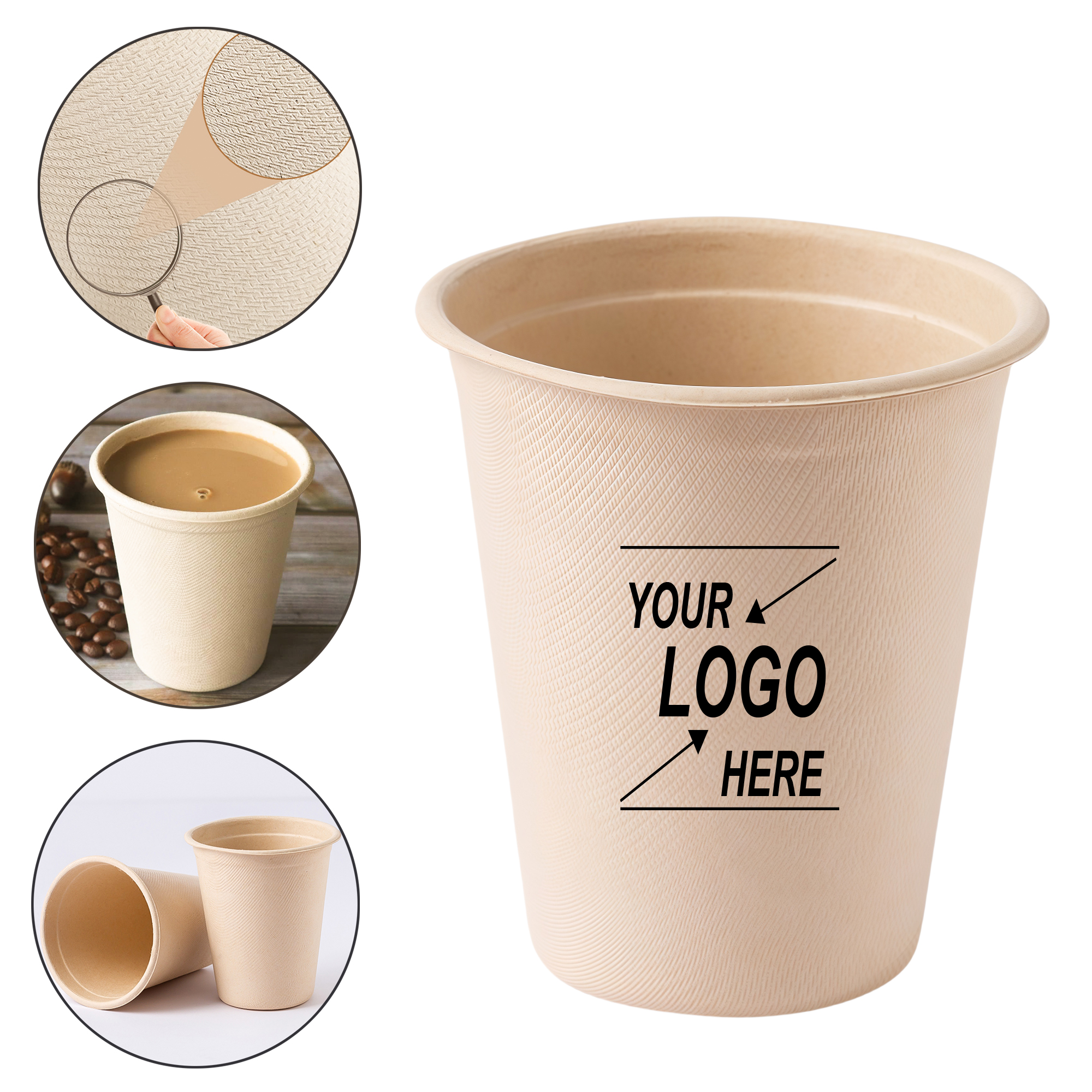 8oz Biodegradable Sugarcane Pulp Paper Cups with Lids 3