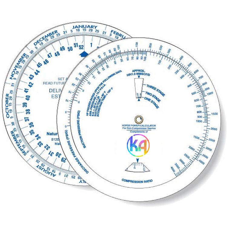 Wheel Calculator for Horsepower/ Gas Compression/ Date Finder, Custom Full Colour Imprint 1