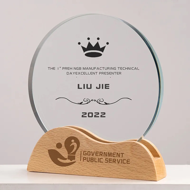 Square Crystal Awards with Wooden Base 14
