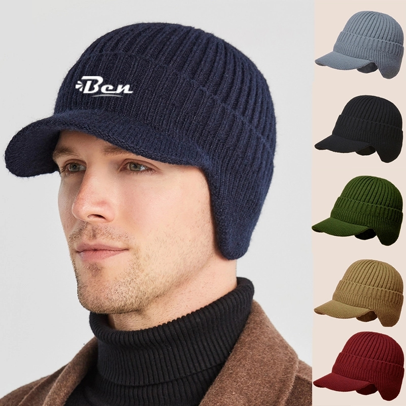 Winter Beanie Visor & Earflaps For Men Outdoor Fleece Hat 3