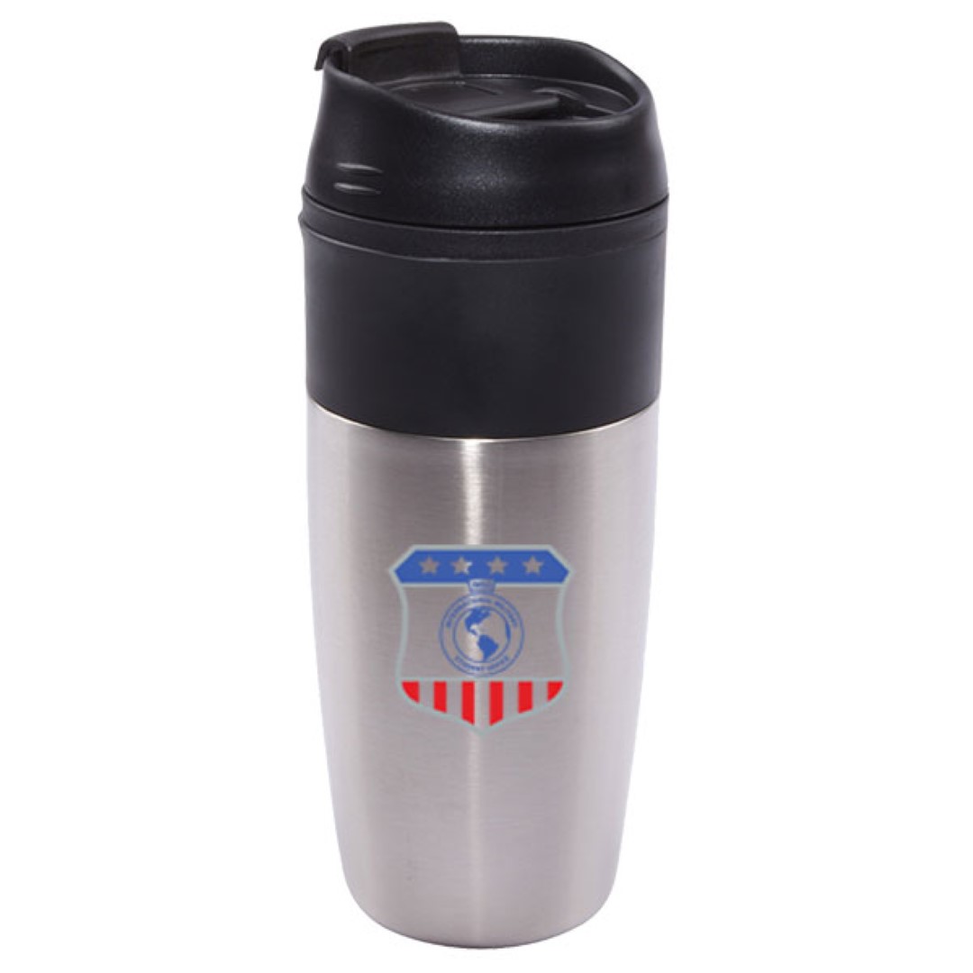 16 oz Bandit Black Stainless Steel Travel Mug with Black Lid