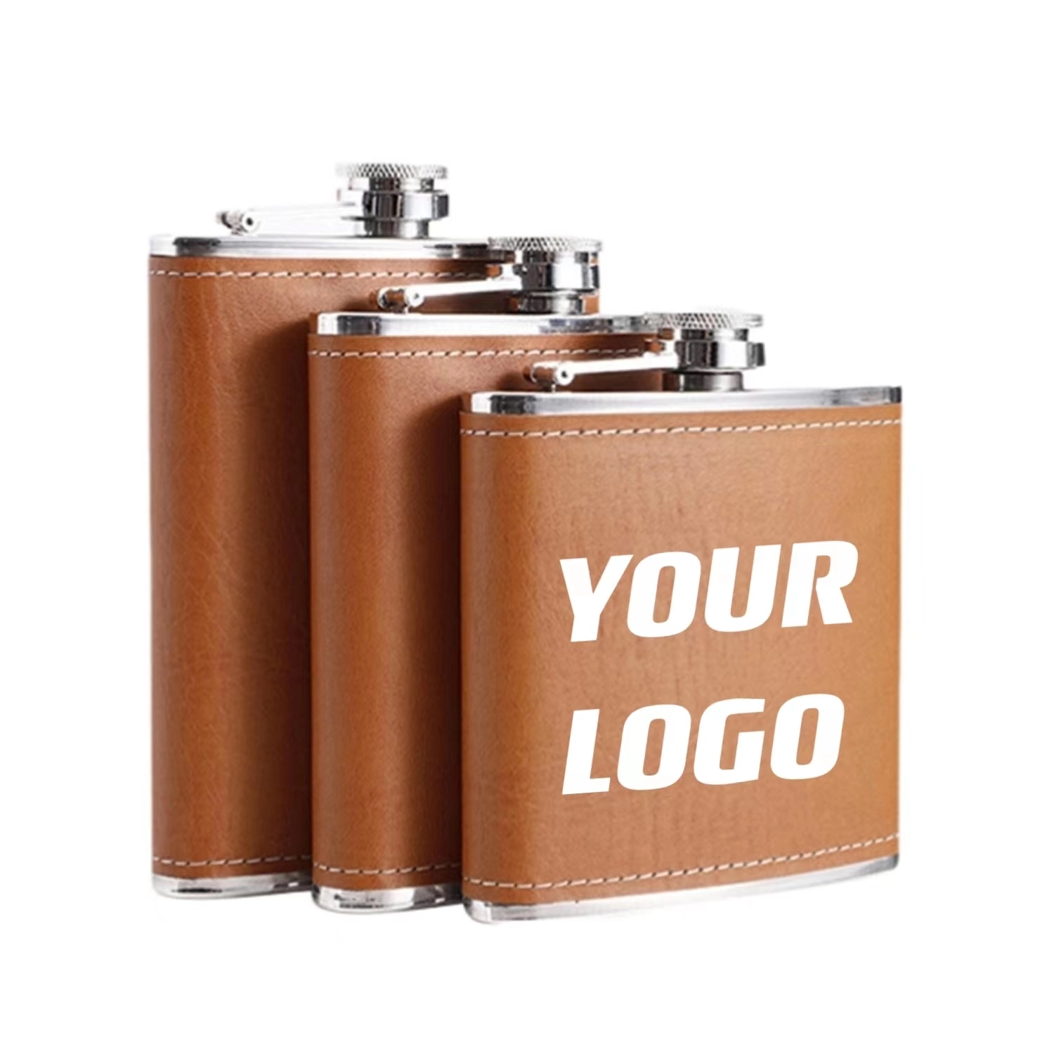 Custom 6 / 7 / 8 oz Stainless Steel Liquor Flask PU Surface 3