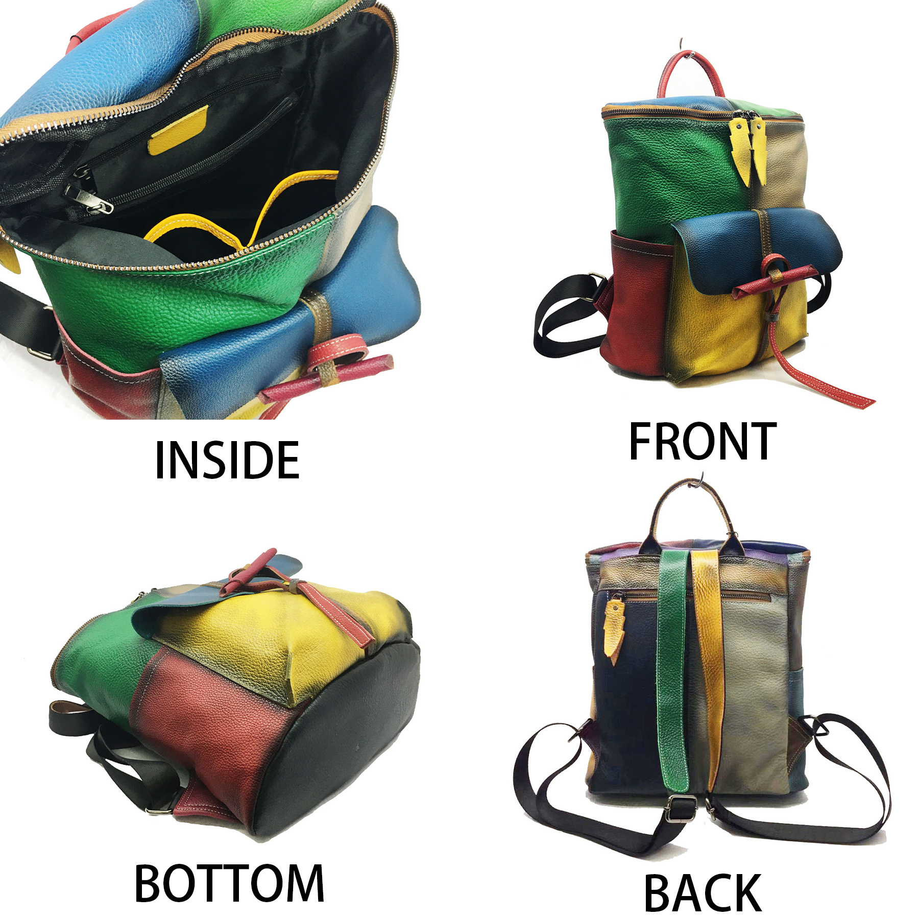 Genuine Leather Vintage contrast backpack 2