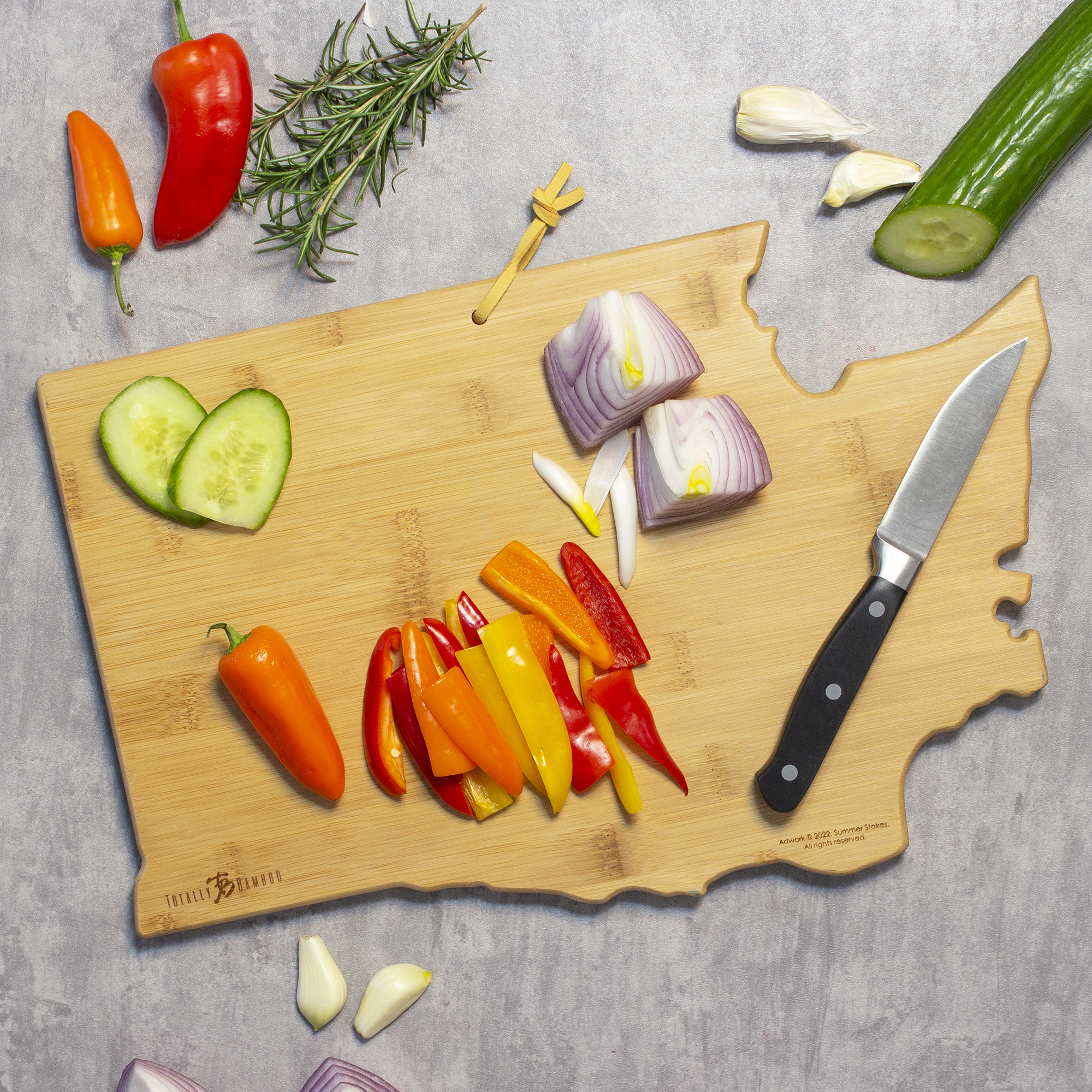 Washington State Shaped Cutting and Serving Board with Artwork by Summer Stokes 2