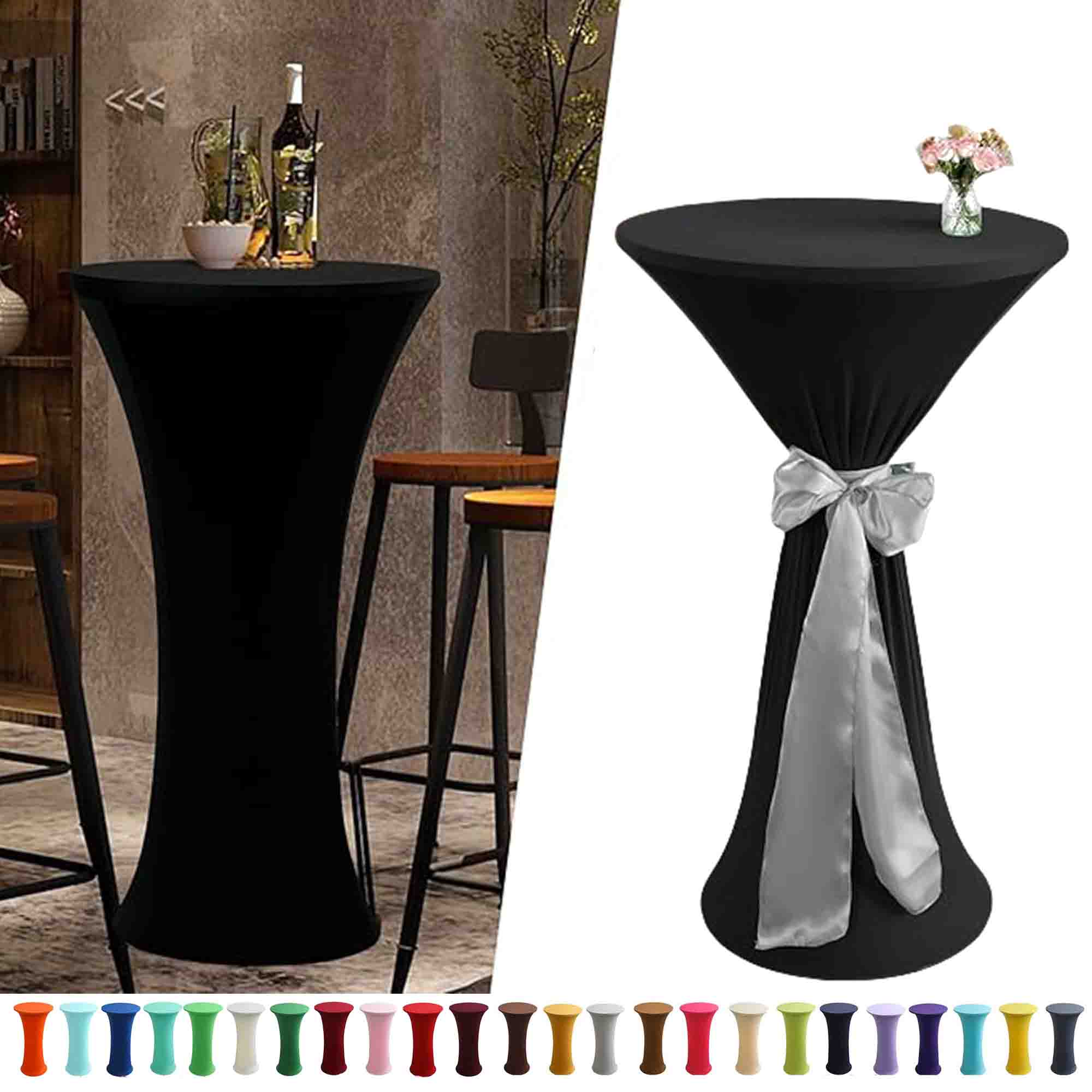 Round Spandex Stretch Cocktail Table Cover Black Tablecloth 2