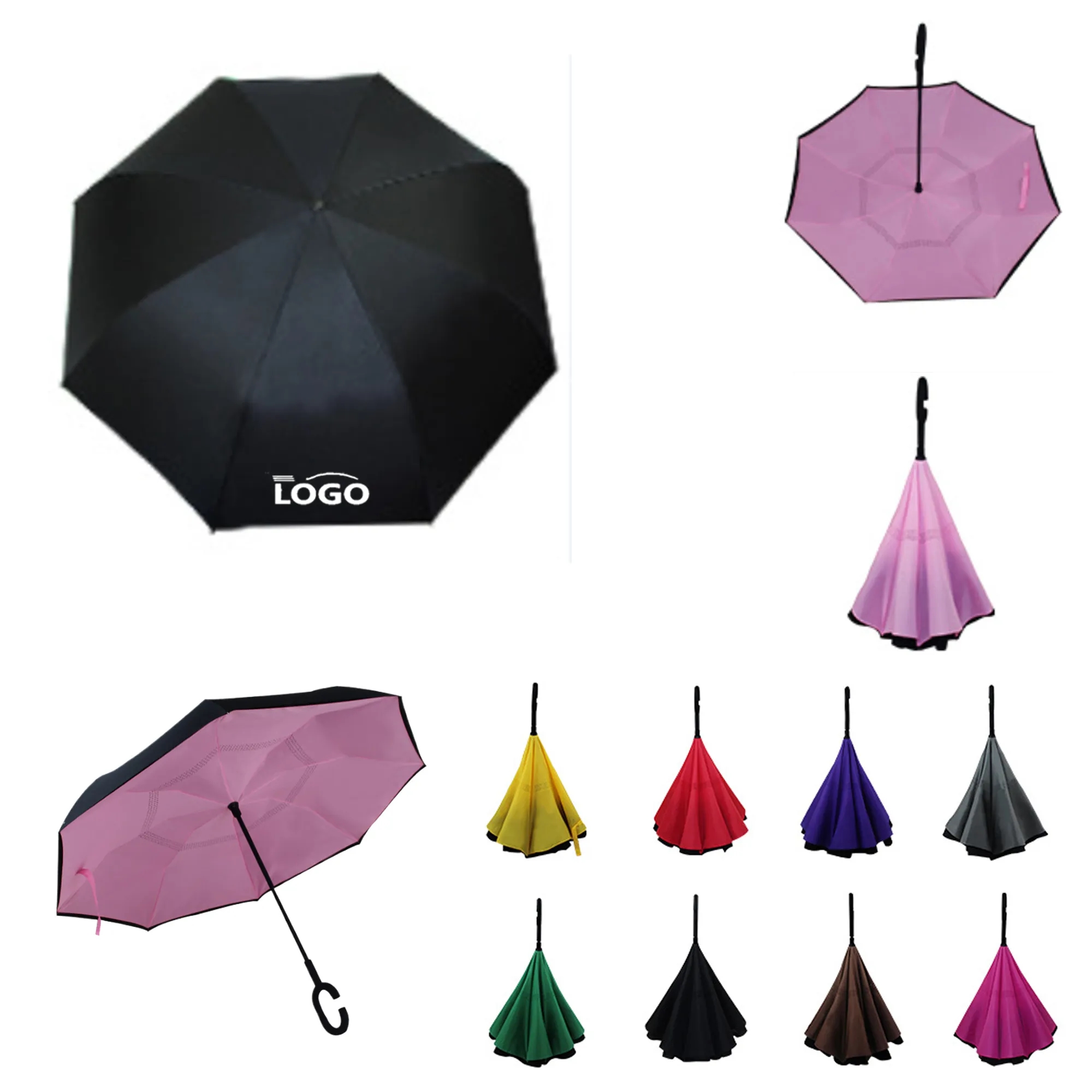 MOQ20 8 Rib C Handle Double Layer Reverse Umbrella 5