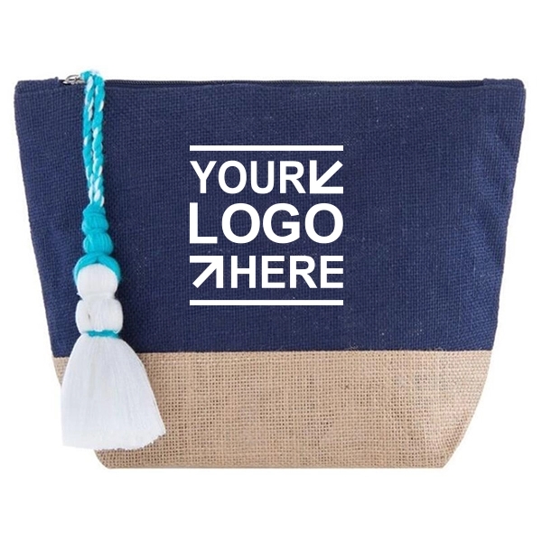 Burlap Cosmetic Bag with Tassel charm 2