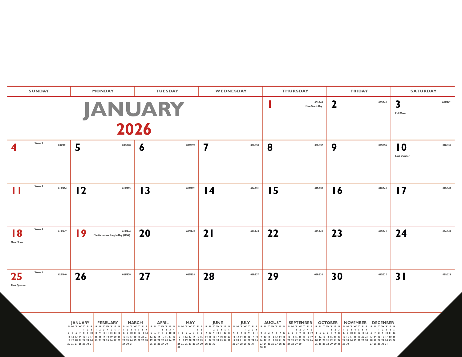 Triumph® Calendars Red & Black Desk Pad with Vinyl Corners 3
