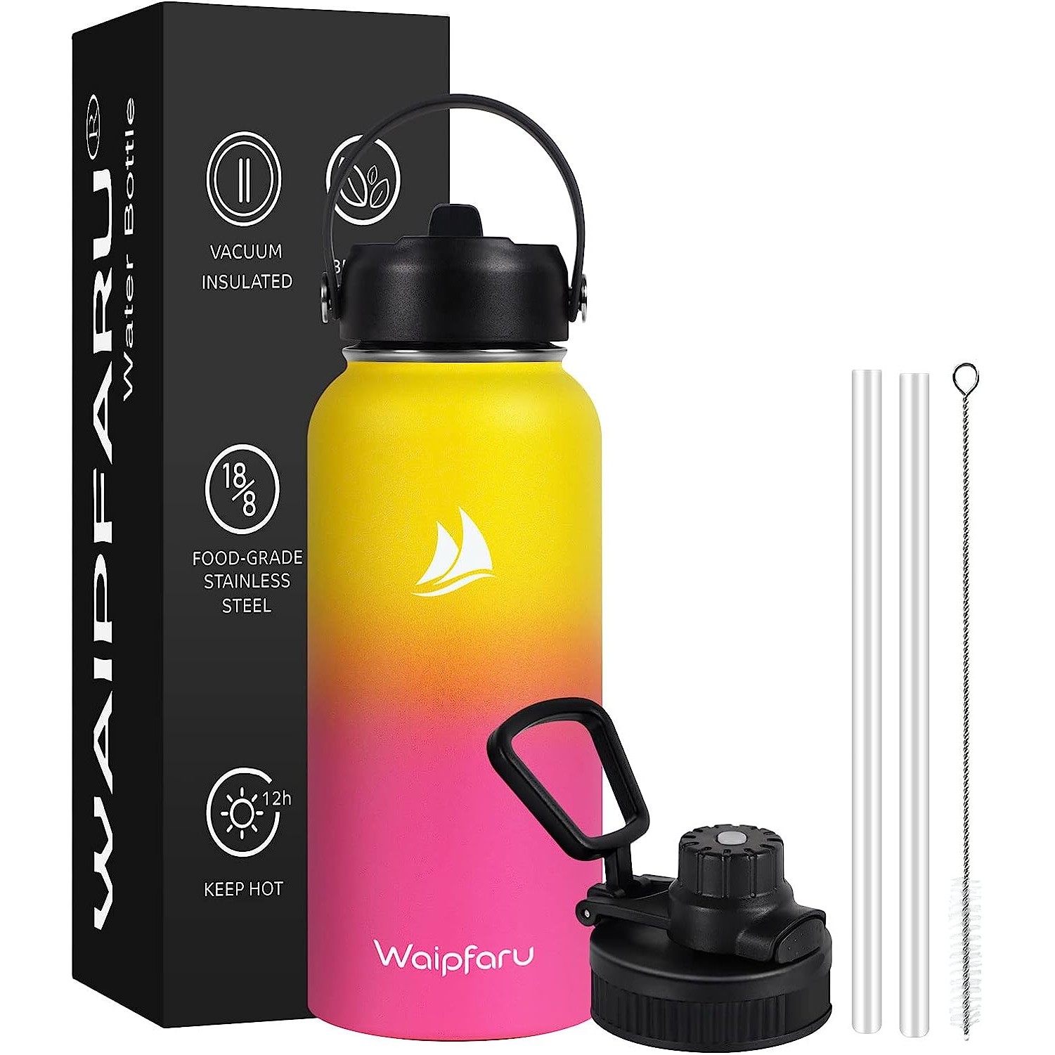 Colorful 32 oz Vacuum Insulated Stainless Steel Water Bottle with Straw Lid and Flex Cap, custom water bottle with logo imprint 2